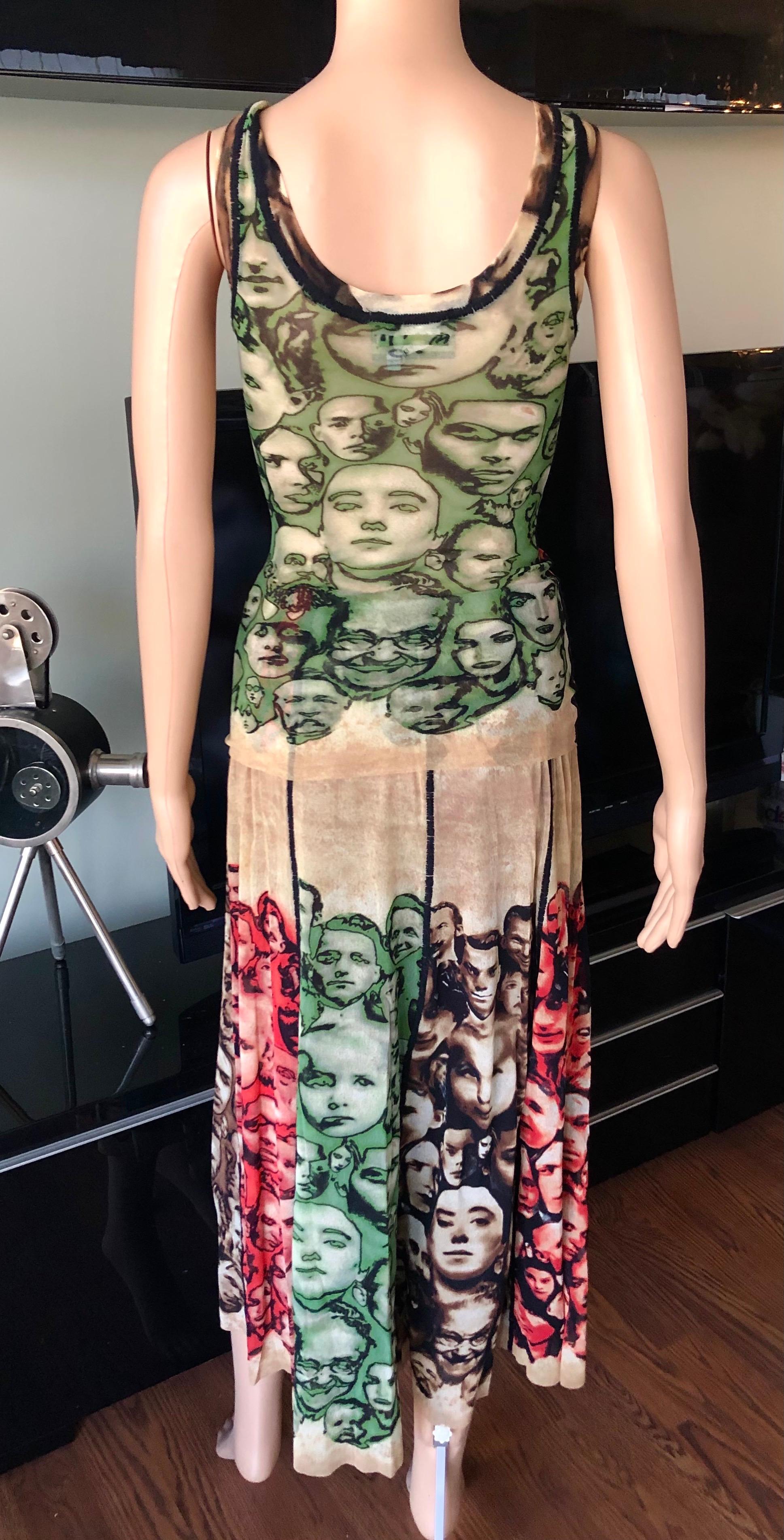 Jean Paul Gaultier F/W 1992 Vintage Faces Mesh Cardigan, Top & Skirt 3 Piece Set In Excellent Condition In Naples, FL