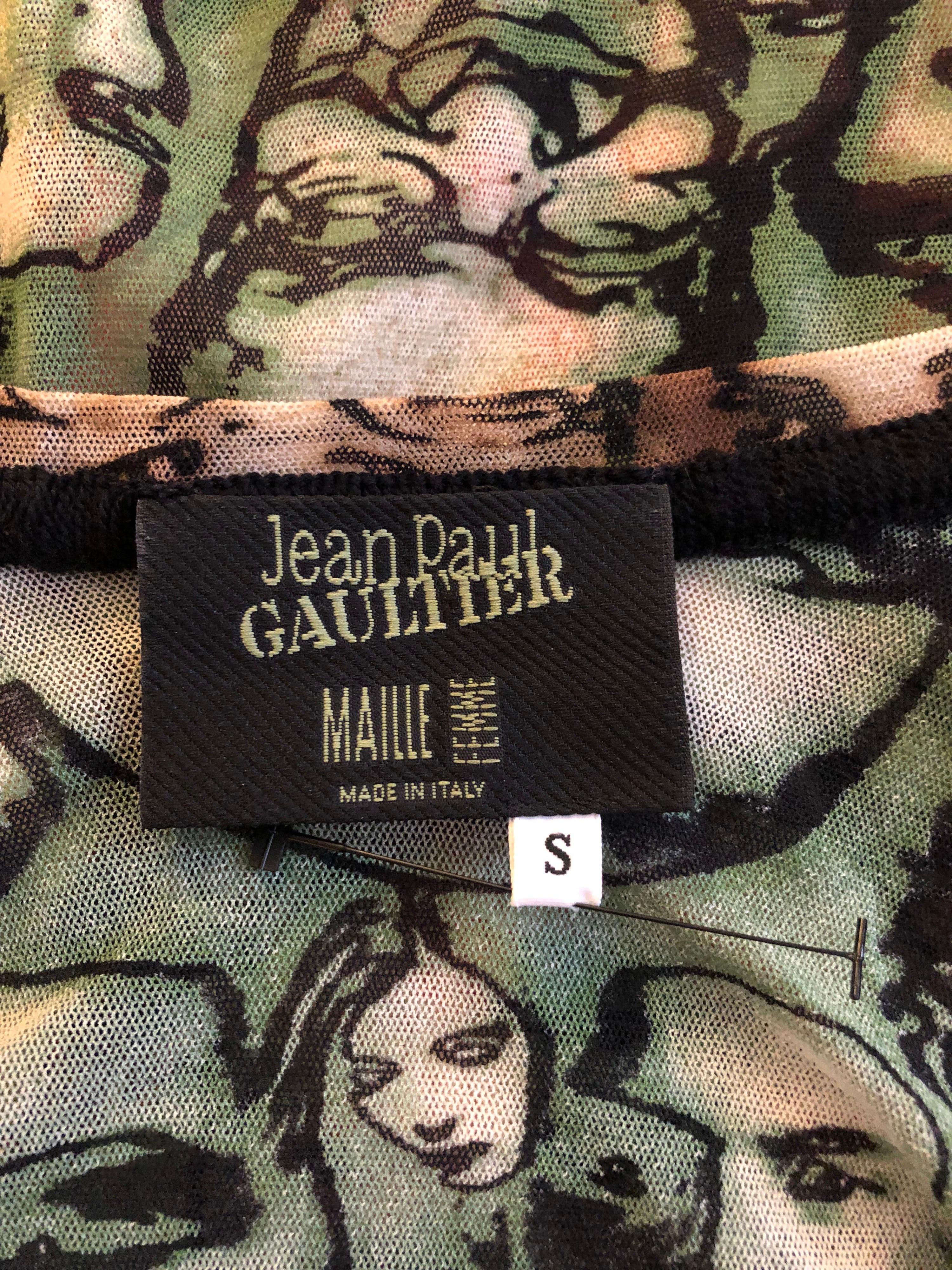 Jean Paul Gaultier F/W 1992 Vintage People Faces Print Sheer Mesh Top In Excellent Condition In Naples, FL