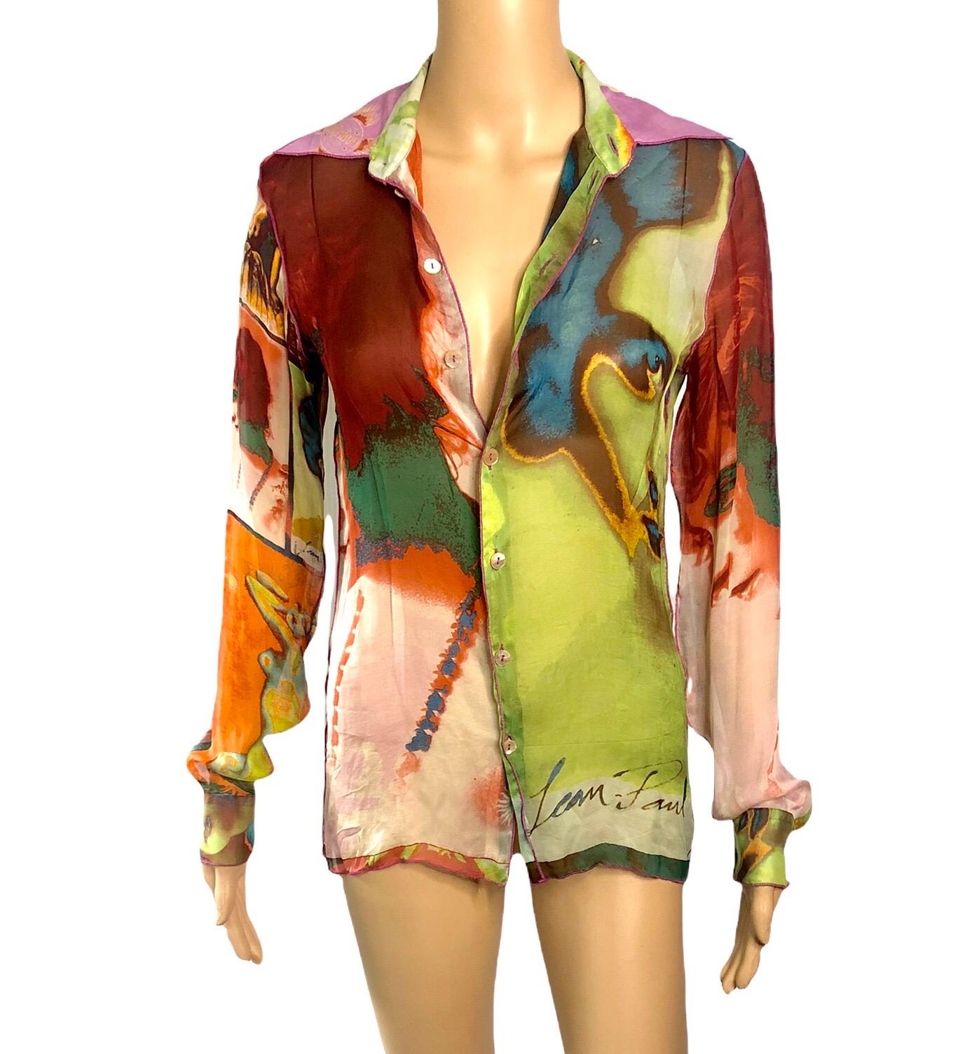 Jean Paul Gaultier c.1990 Vintage “Portraits” Print Sheer Blouse Shirt Top

Please note size tag has been removed. This item will fit size S/M.

