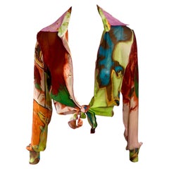 Jean Paul Gaultier c.1990 Vintage “Portraits” Print Sheer Blouse Shirt Top