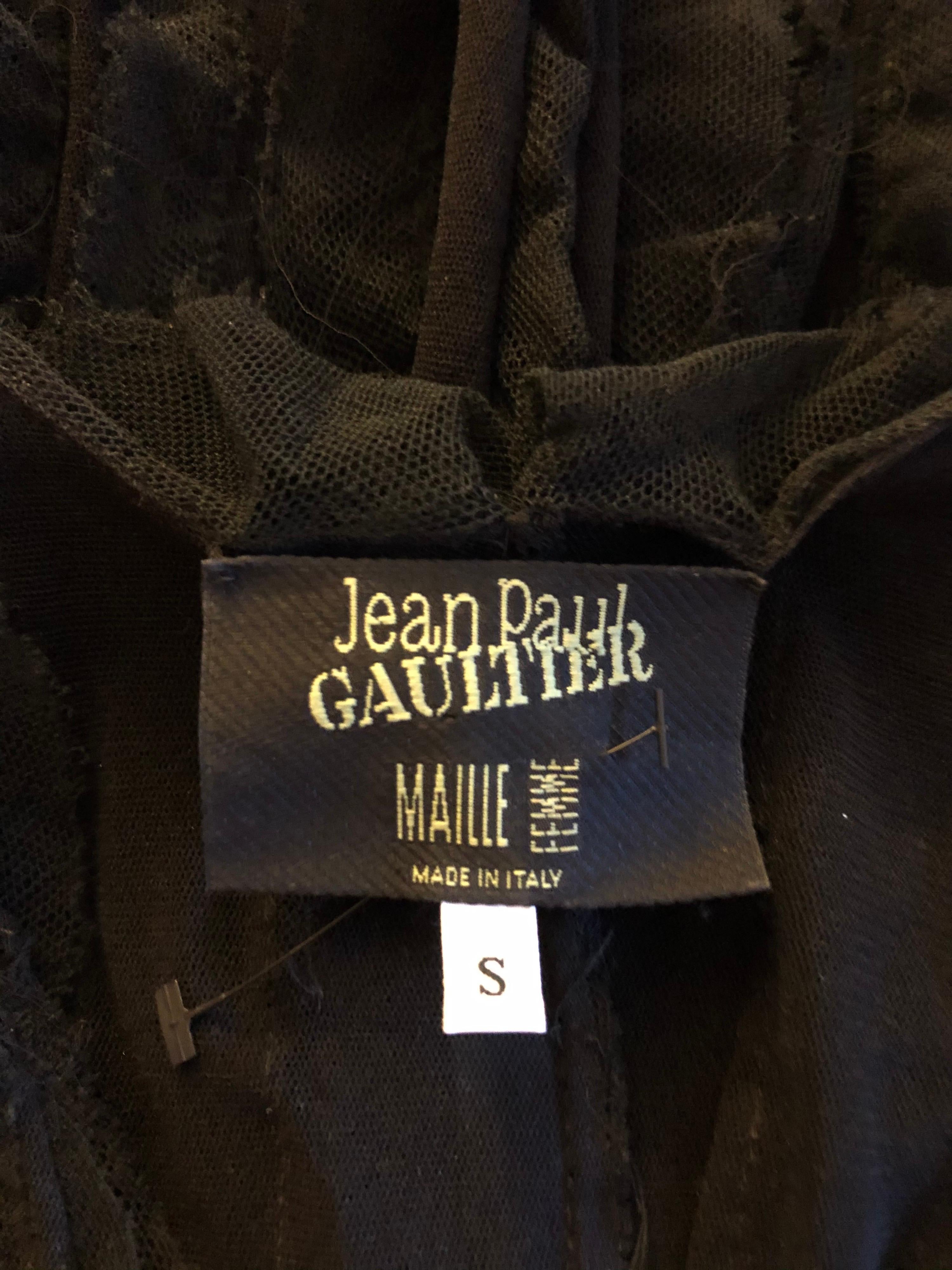 Jean Paul Gaultier S/S 2002 Vintage Vestido negro de malla con flecos semitransparentes 2