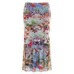 JEAN PAUL GAULTIER c.1990’s Flamingo Floral Print Mesh Lettuce Hem Maxi Skirt