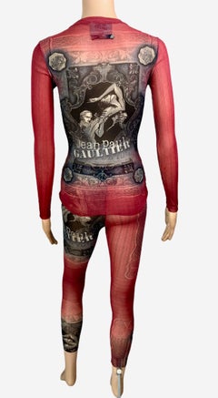 Jean Paul Gaultier c.1995 Vintage Sheer Mesh Top & Leggings Pants 2 Pieces Set