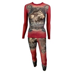 Jean Paul Gaultier c.1995 Vintage Sheer Mesh Top & Leggings Pants 2 Piece Set