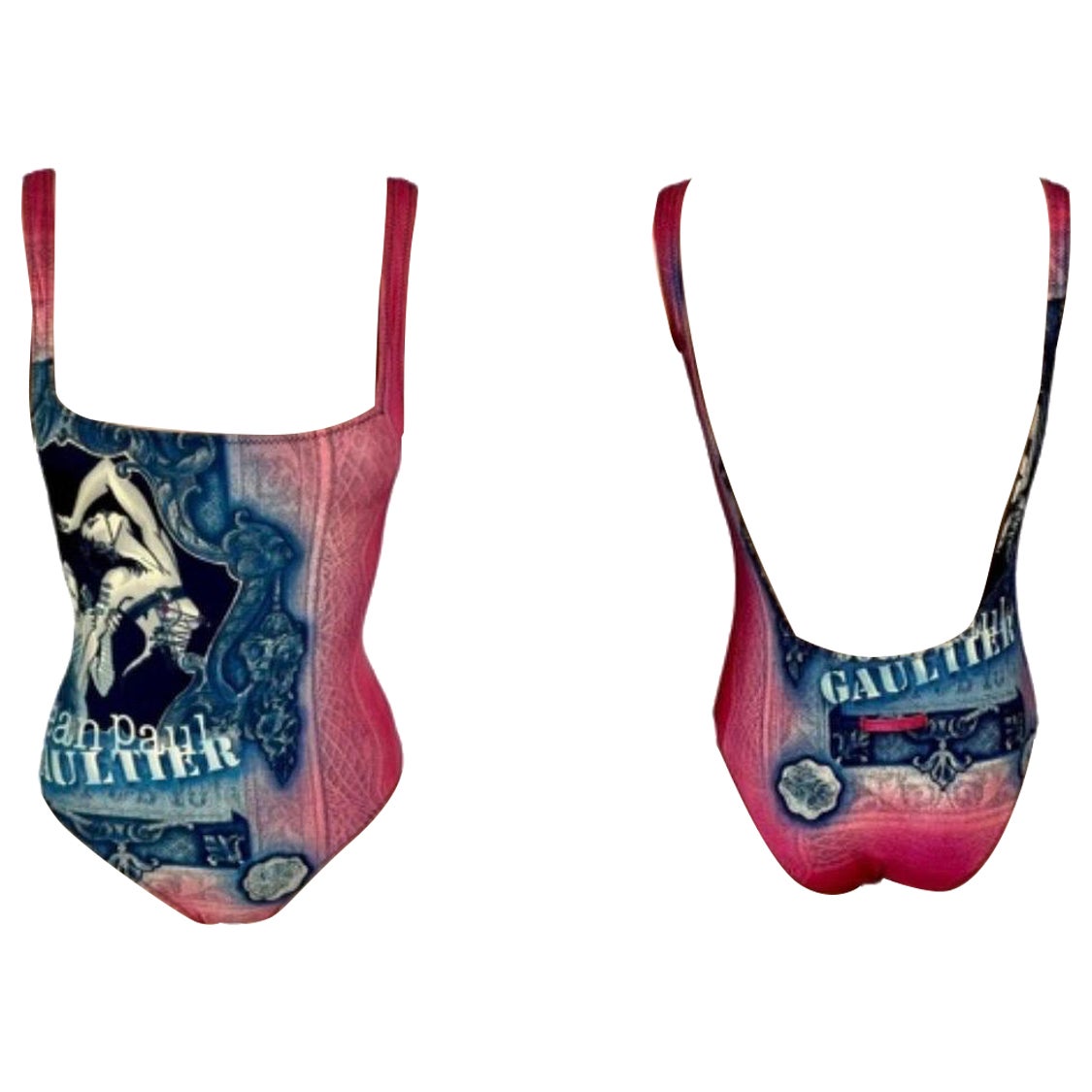 Jean Paul Gaultier ca. 1995 Vintage Bodysuit/Badeanzug mit „S&M“-Druck