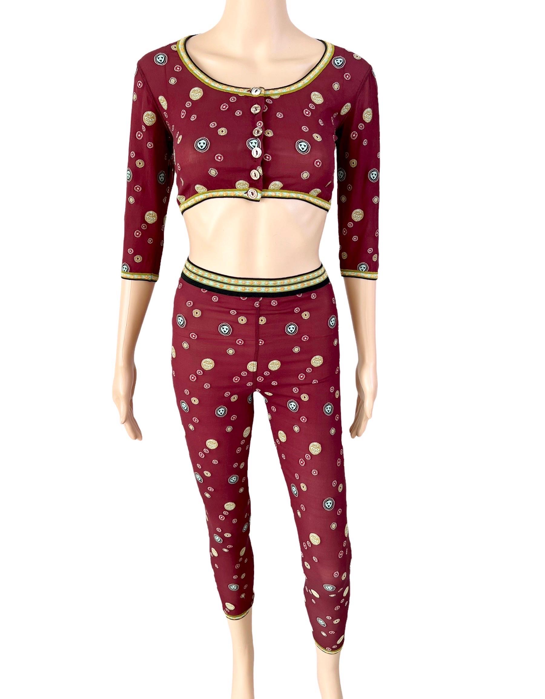 Rosso Jean Paul Gaultier c.1996 Vintage Dot Mesh Crop Top e Leggings Pants 2 Piece Set in vendita