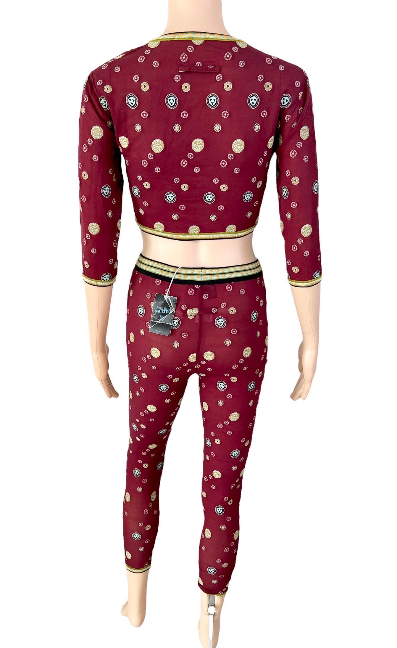 Jean Paul Gaultier c.1996 Vintage Dot Mesh Crop Top e Leggings Pants 2 Piece Set In condizioni ottime in vendita a Naples, FL