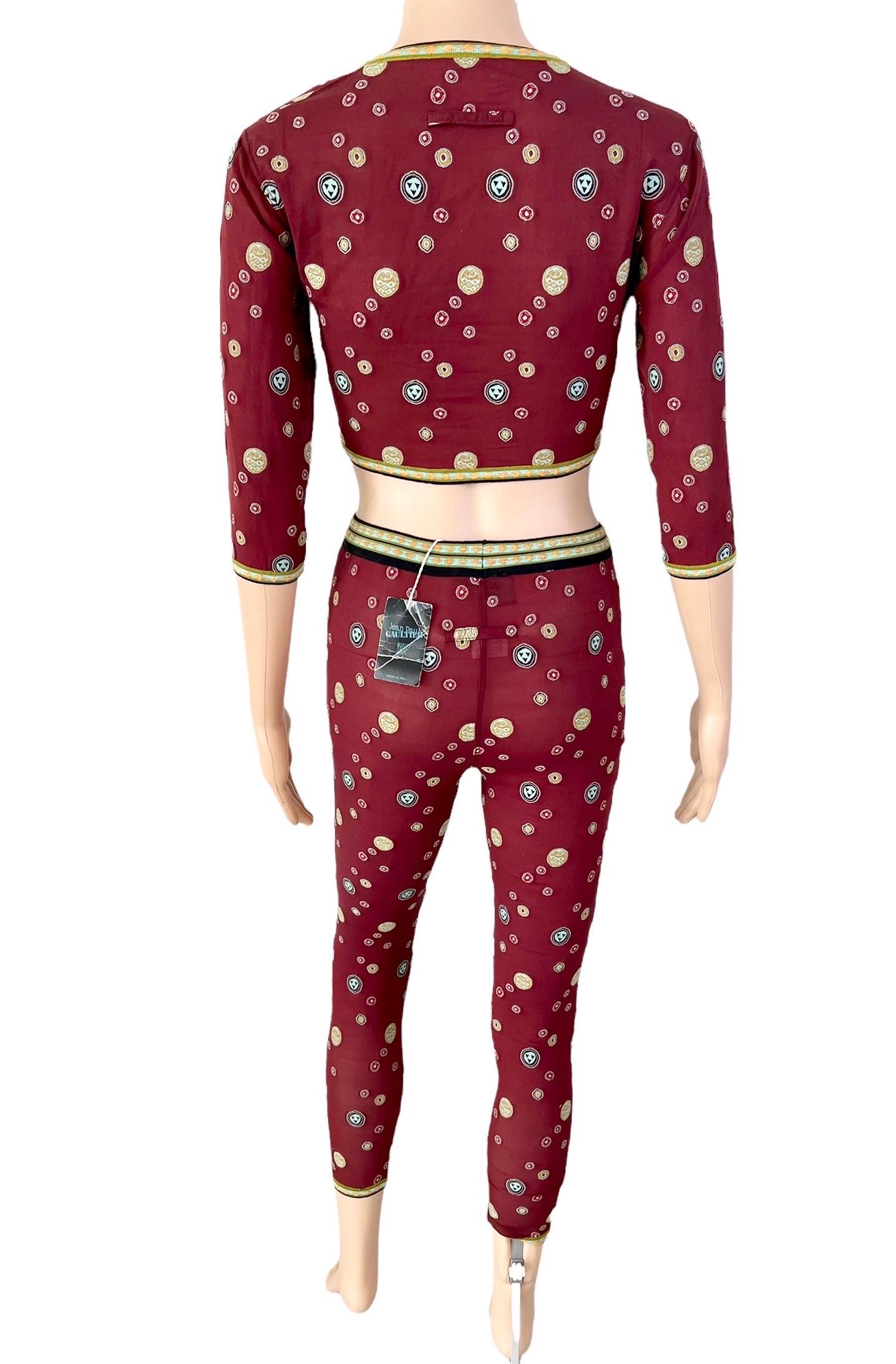 Jean Paul Gaultier c.1996 Vintage Dot Mesh Crop Top e Leggings Pants 2 Piece Set in vendita 1