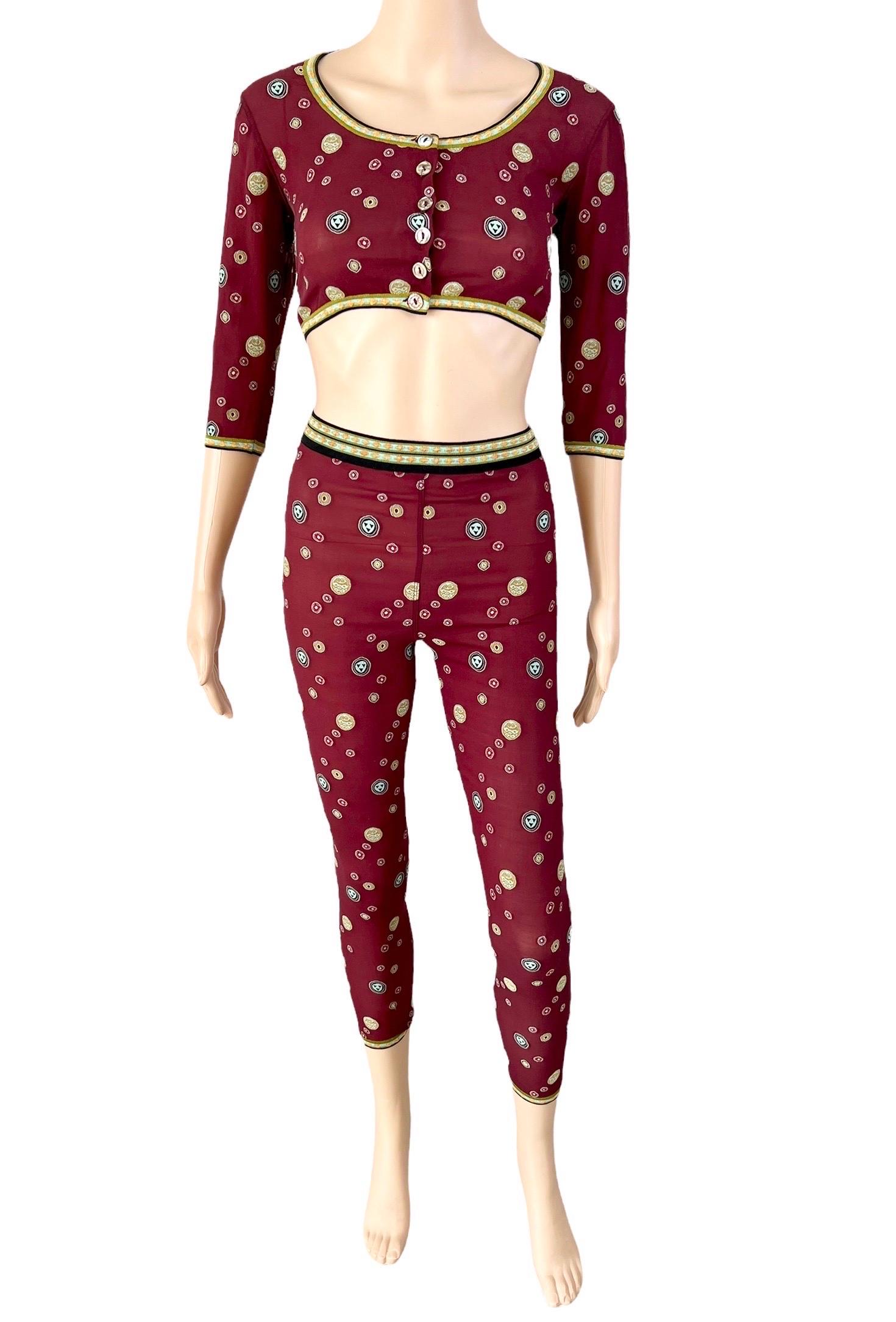 Jean Paul Gaultier c.1996 Vintage Dot Mesh Crop Top e Leggings Pants 2 Piece Set in vendita 2