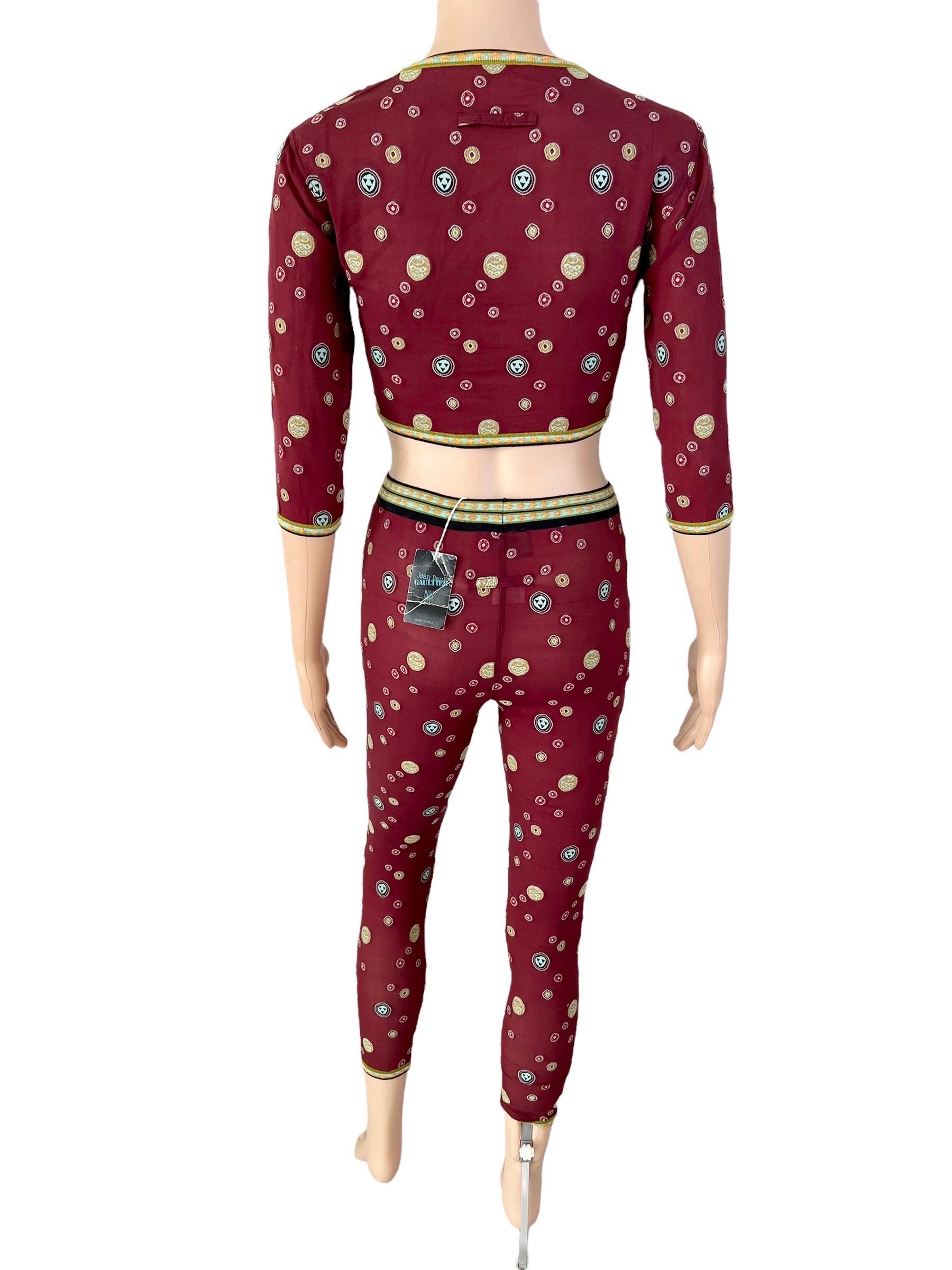 Jean Paul Gaultier c.1996 Vintage Dot Mesh Crop Top e Leggings Pants 2 Piece Set in vendita 3