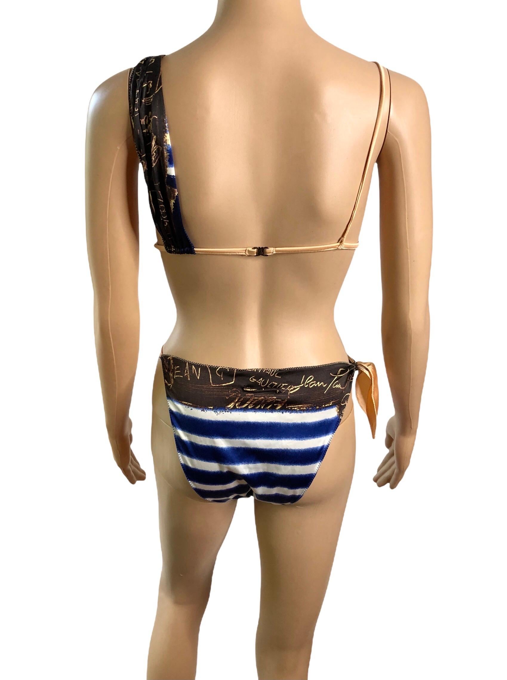 Jean Paul Gaultier c.2001 Graffiti Print Stripes Bikini Swimwear Swimsuit 2 Piece Set Size M


