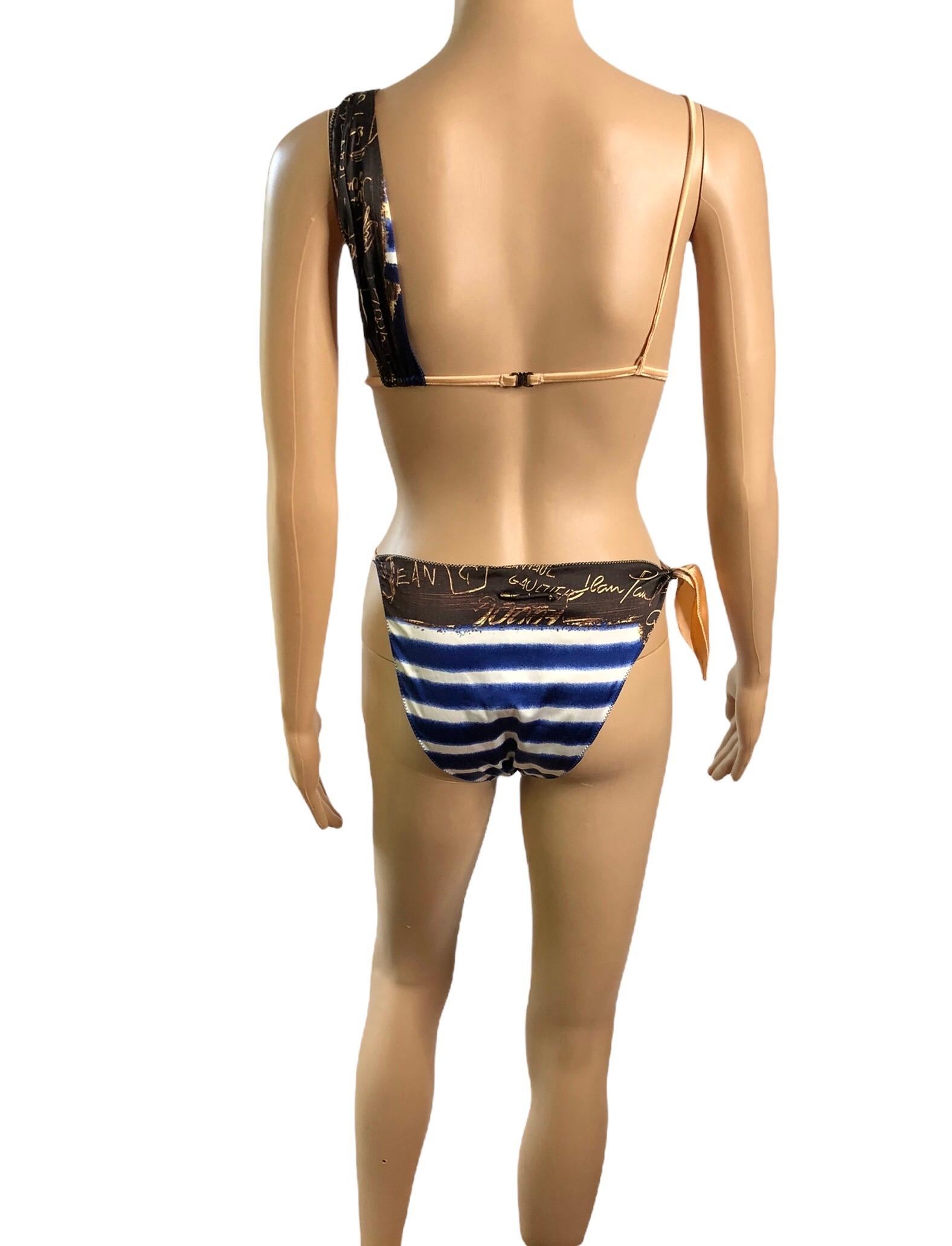 Black Jean Paul Gaultier c.2001 Graffiti Stripes Bikini Swimwear Swimsuit 2 Piece Set