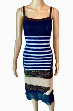 Jean Paul Gaultier c.2001 Graffiti Stripes Print Mesh Dress