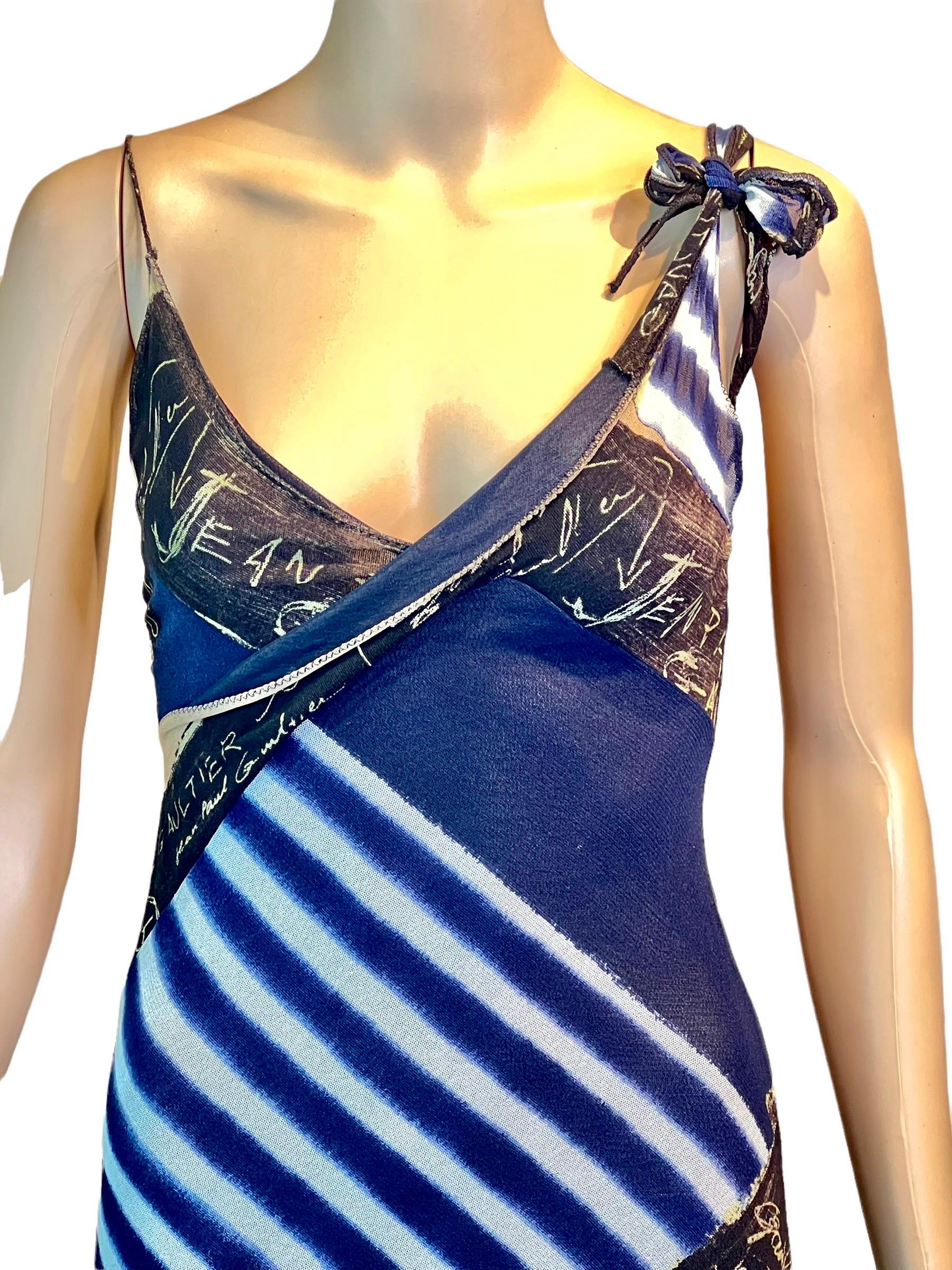 Jean Paul Gaultier c.2001 Graffiti Stripes Print Mesh Dress In Good Condition In Naples, FL