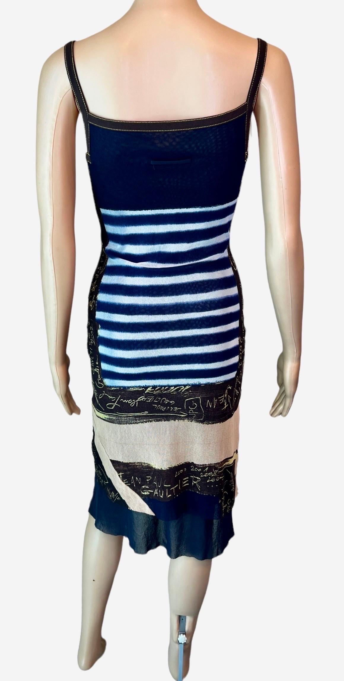 Black Jean Paul Gaultier c.2001 Graffiti Stripes Print Mesh Dress For Sale