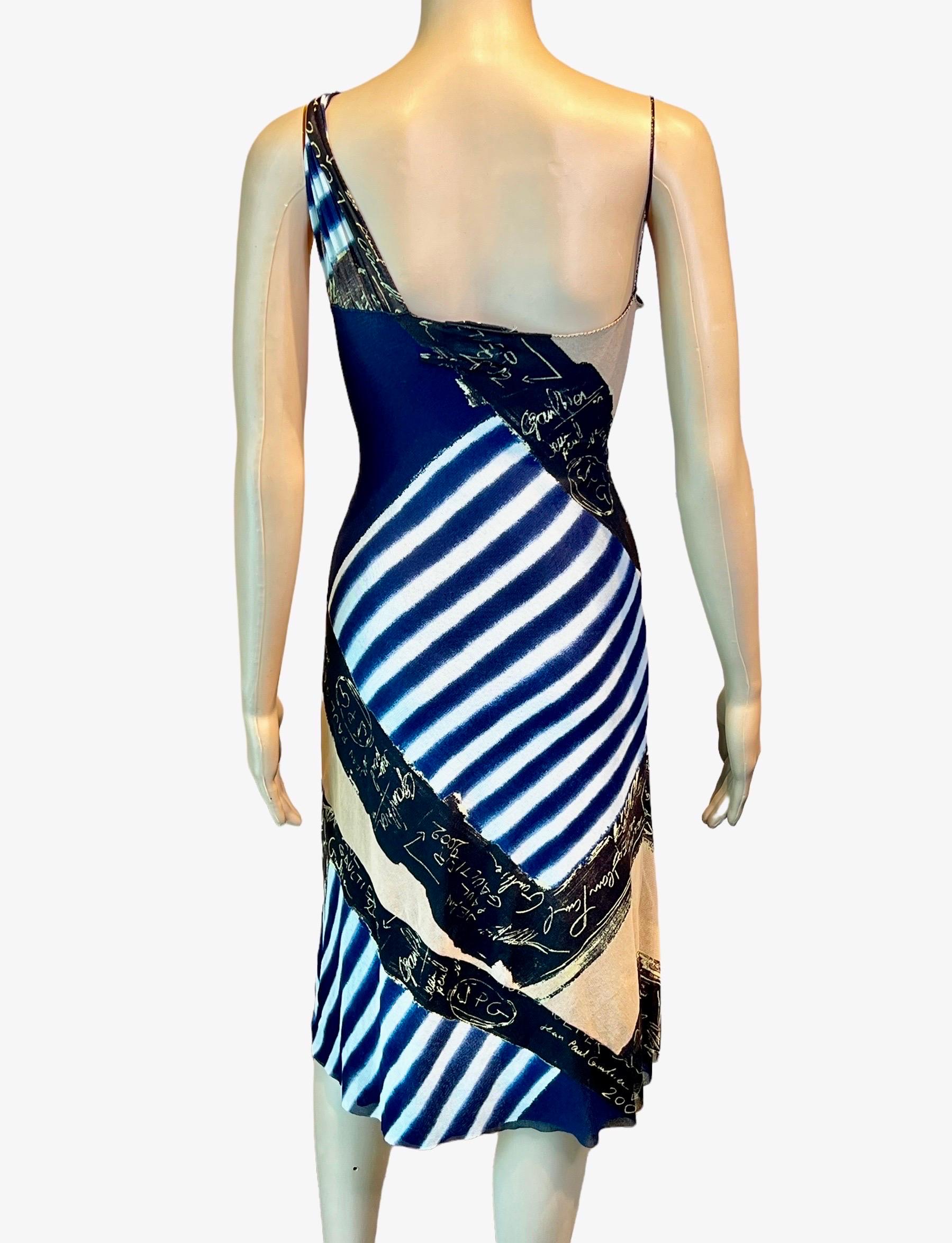 Jean Paul Gaultier c.2001 Graffiti Stripes Print Mesh Dress 1