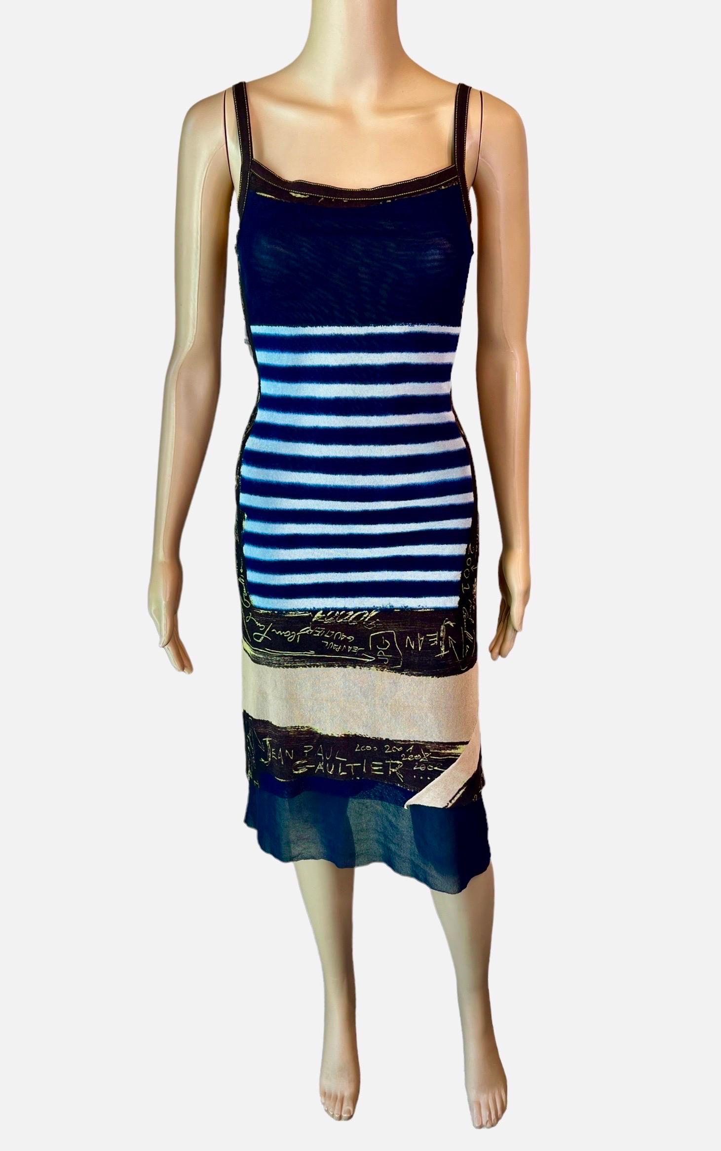 Women's or Men's Jean Paul Gaultier c.2001 Graffiti Stripes Print Mesh Dress For Sale