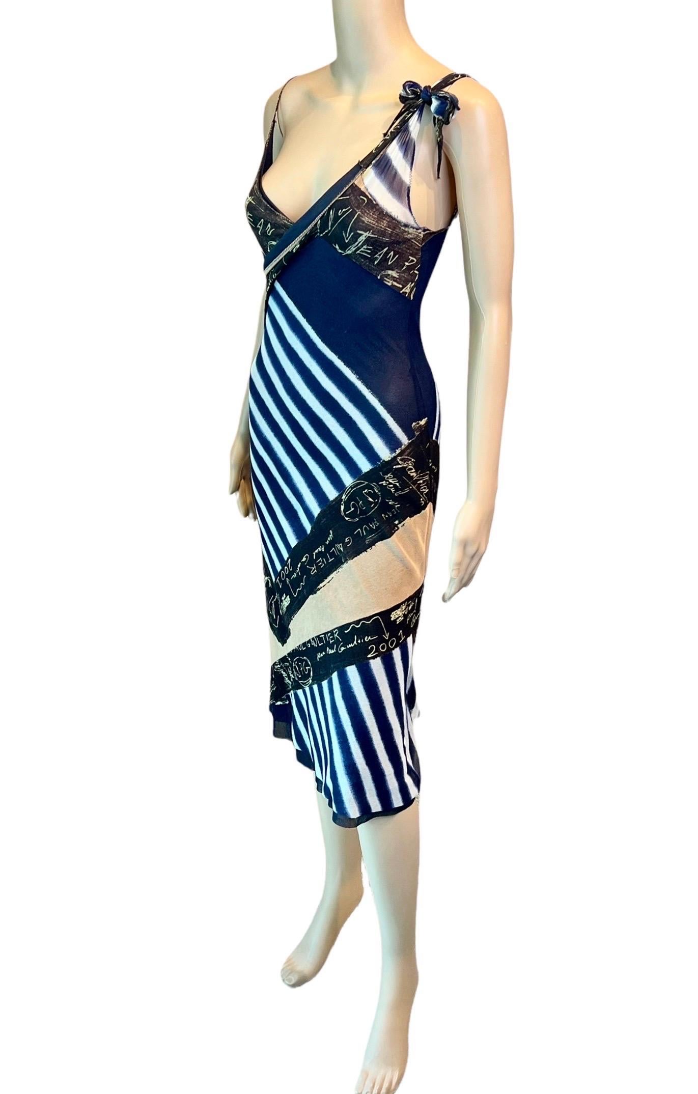 Jean Paul Gaultier c.2001 Graffiti Stripes Print Mesh Dress 2