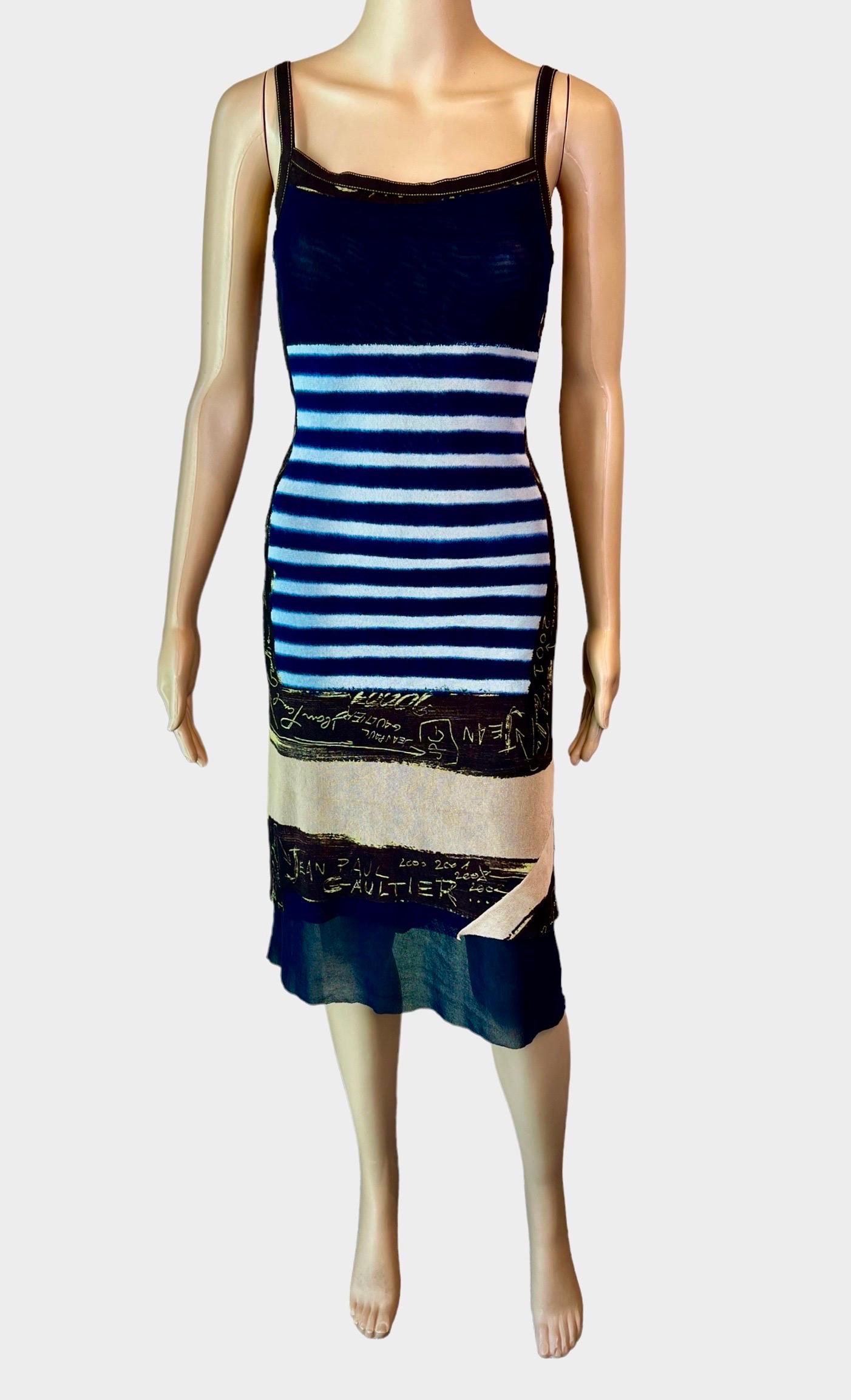 Jean Paul Gaultier c.2001 Graffiti Stripes Print Mesh Dress For Sale 2