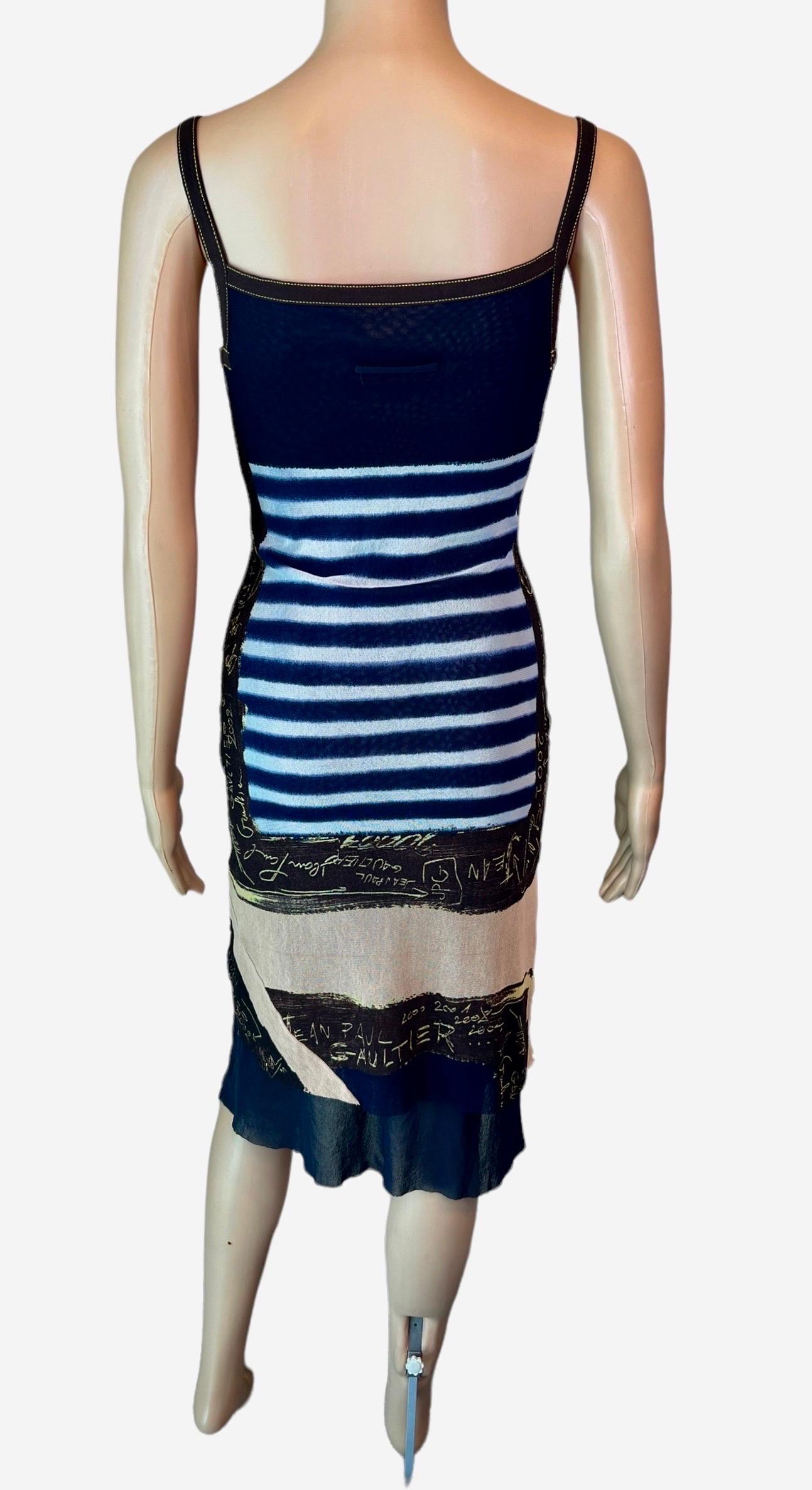 Jean Paul Gaultier c.2001 Graffiti Stripes Print Mesh Dress For Sale 3