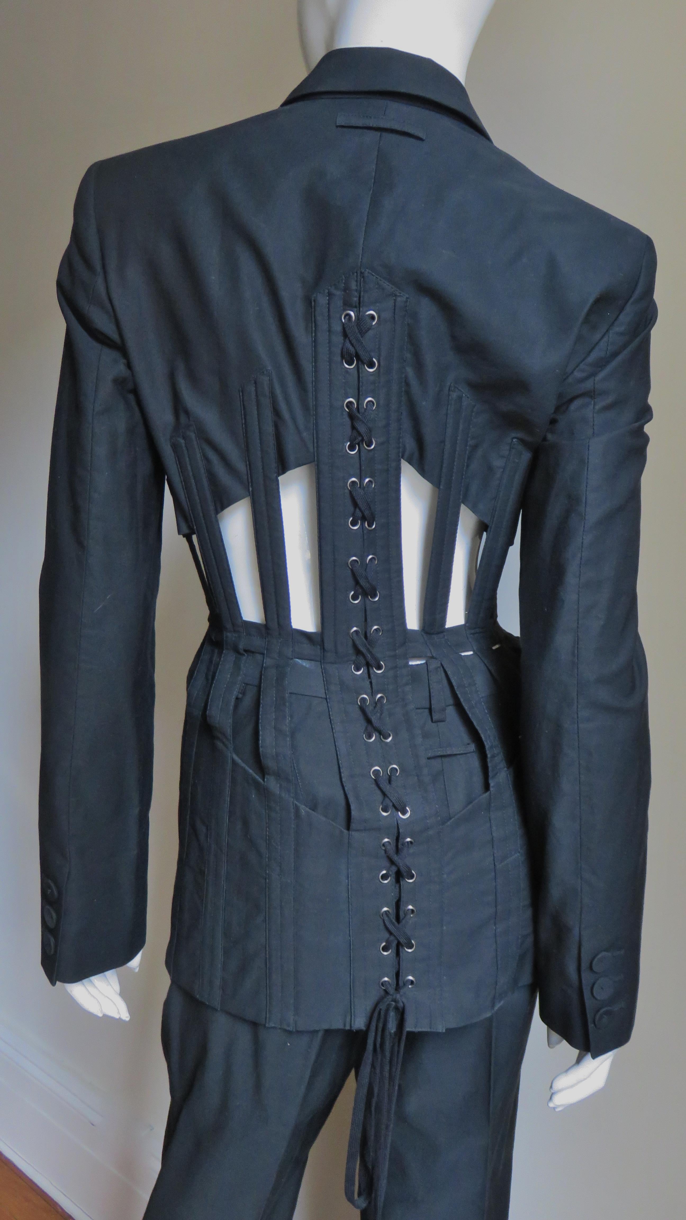 Jean Paul Gaultier Iconic Cage Corset lace up Jacket Pant Suit S/S 1989 For Sale 8