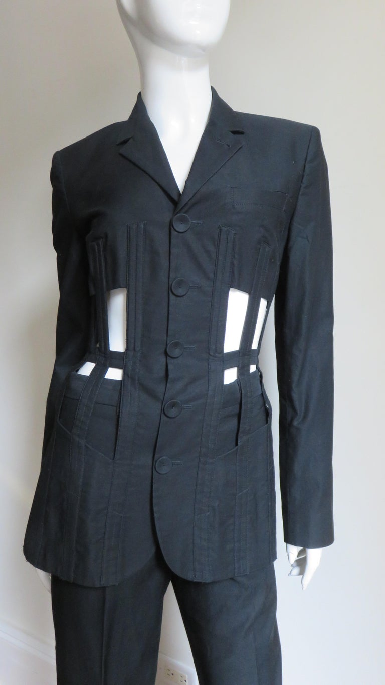 Jean Paul Gaultier Iconic Cage Corset lace up Jacket Pant Suit S/S 1989