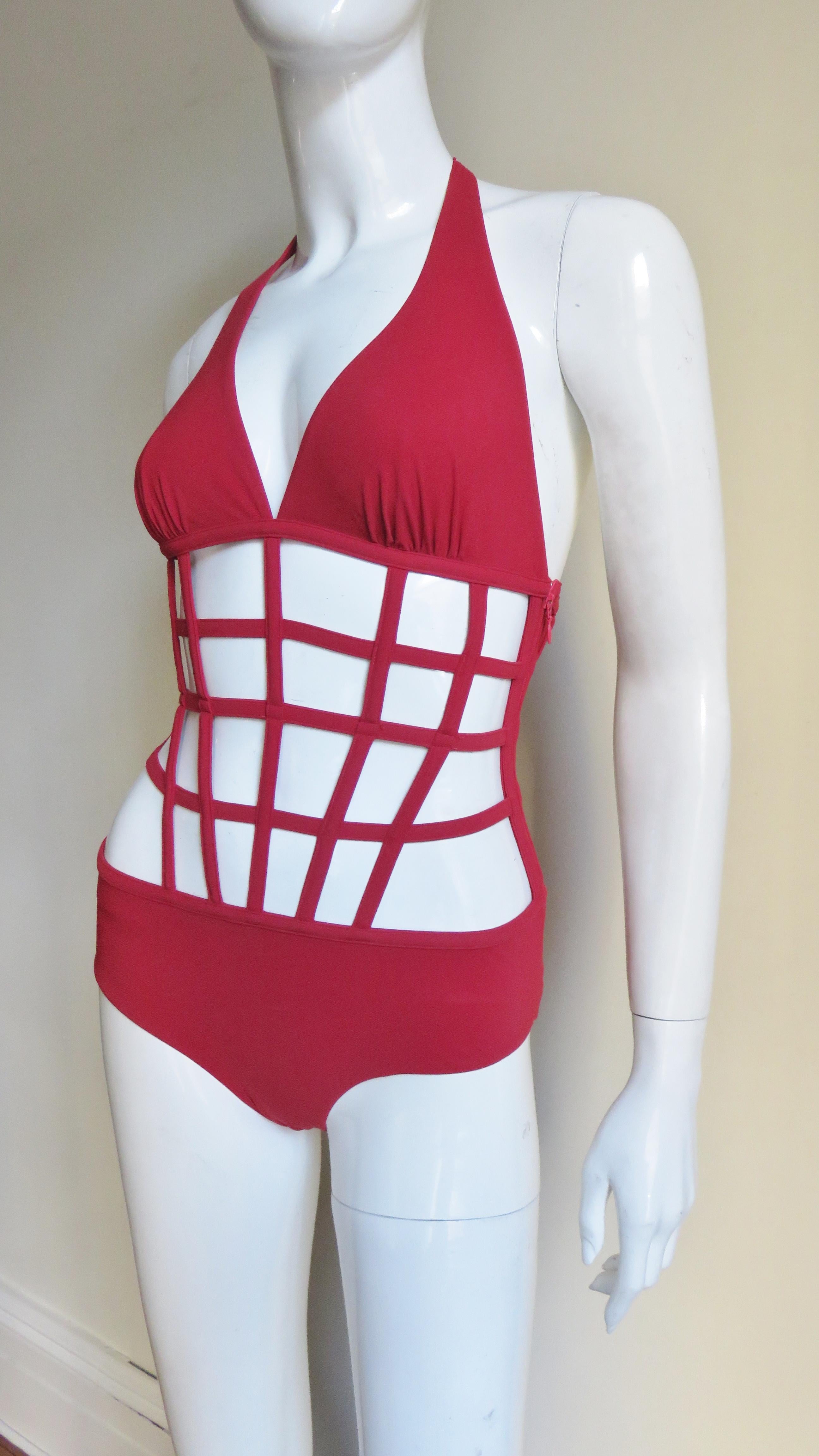 Red Jean Paul Gaultier New Cage Swimsuit