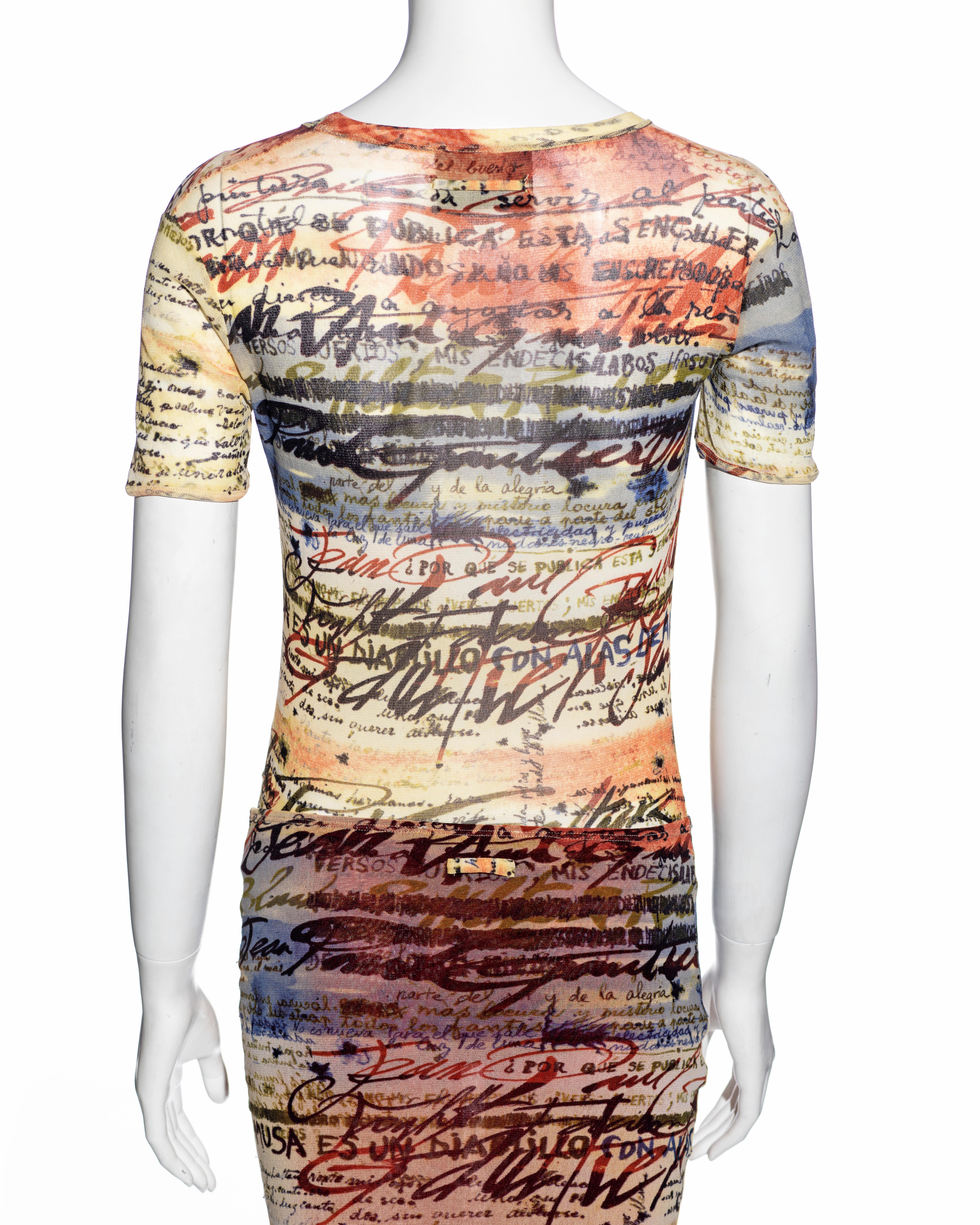 Jean Paul Gaultier calligraphy print mesh t-shirt and maxi skirt set, ss 1998 5