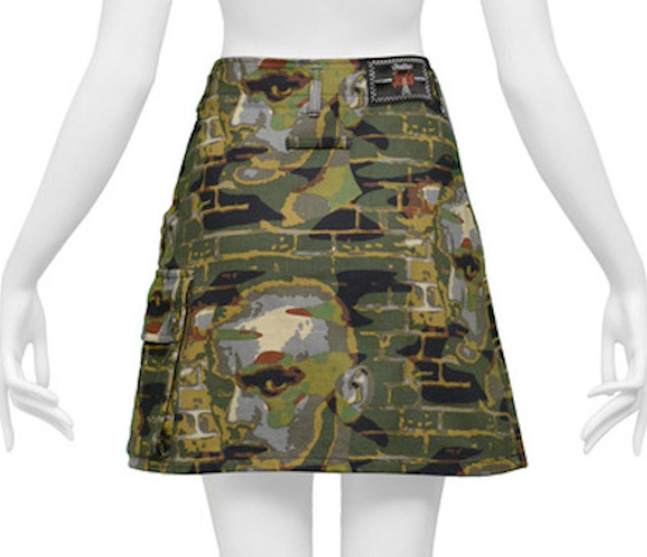Jean Paul Gaultier Camo Mini Skirt With Droids In Excellent Condition For Sale In Los Angeles, CA