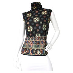 Jean Paul Gaultier Cathedral Print Wool Sleeveless Turtleneck Top circa 1990s