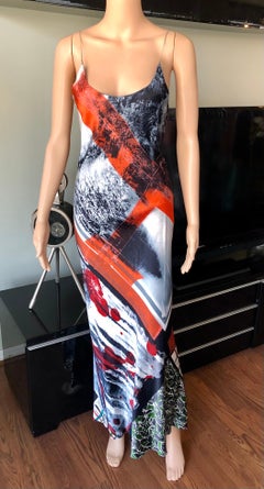 Jean Paul Gaultier F/W 2001 Chain Embellished Abstract Print Slip Evening Dress