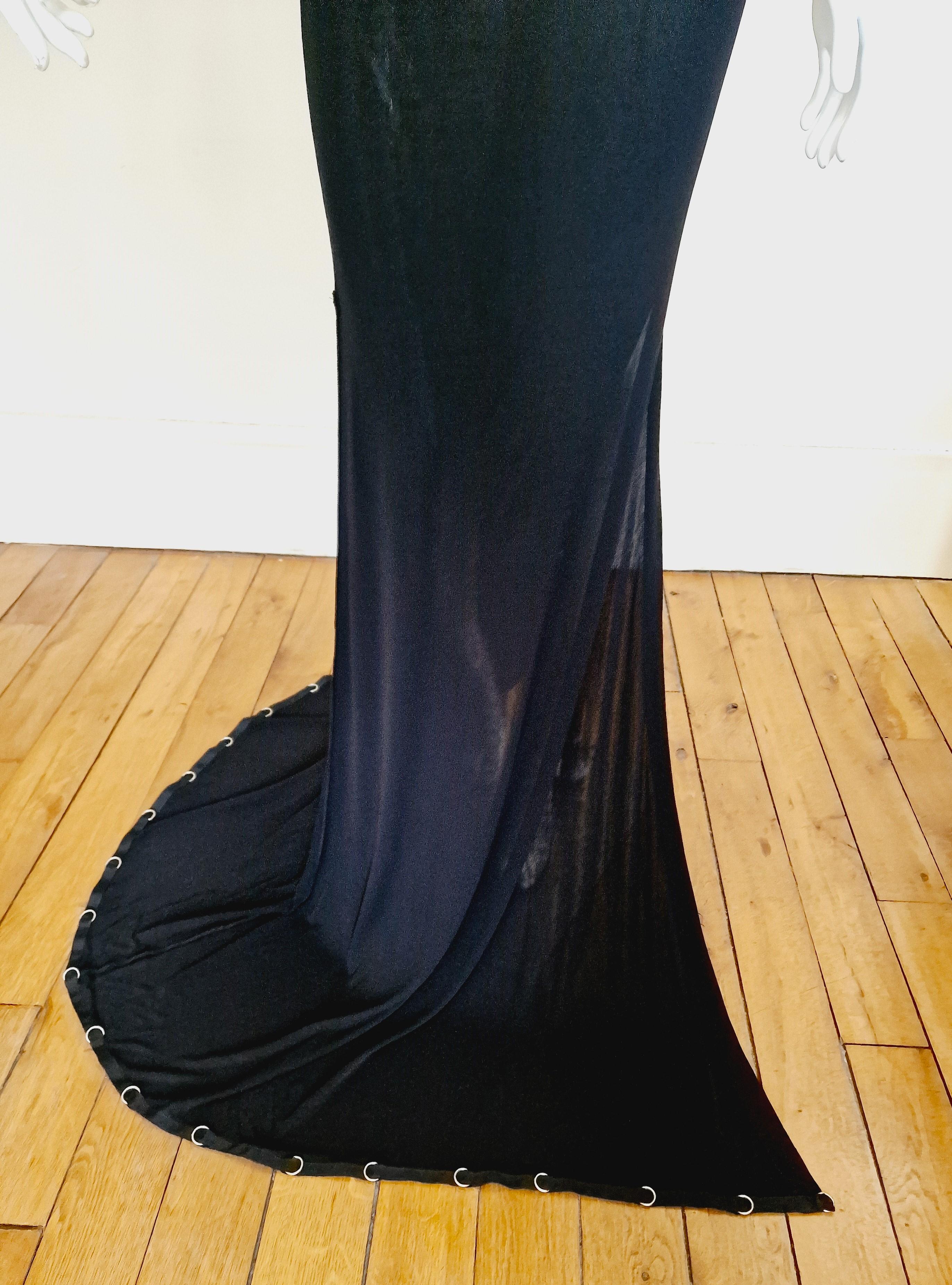 Jean Paul Gaultier Chain Metal Ring Black Vintage 90s Medium Evening Dress Gown In Excellent Condition For Sale In PARIS, FR