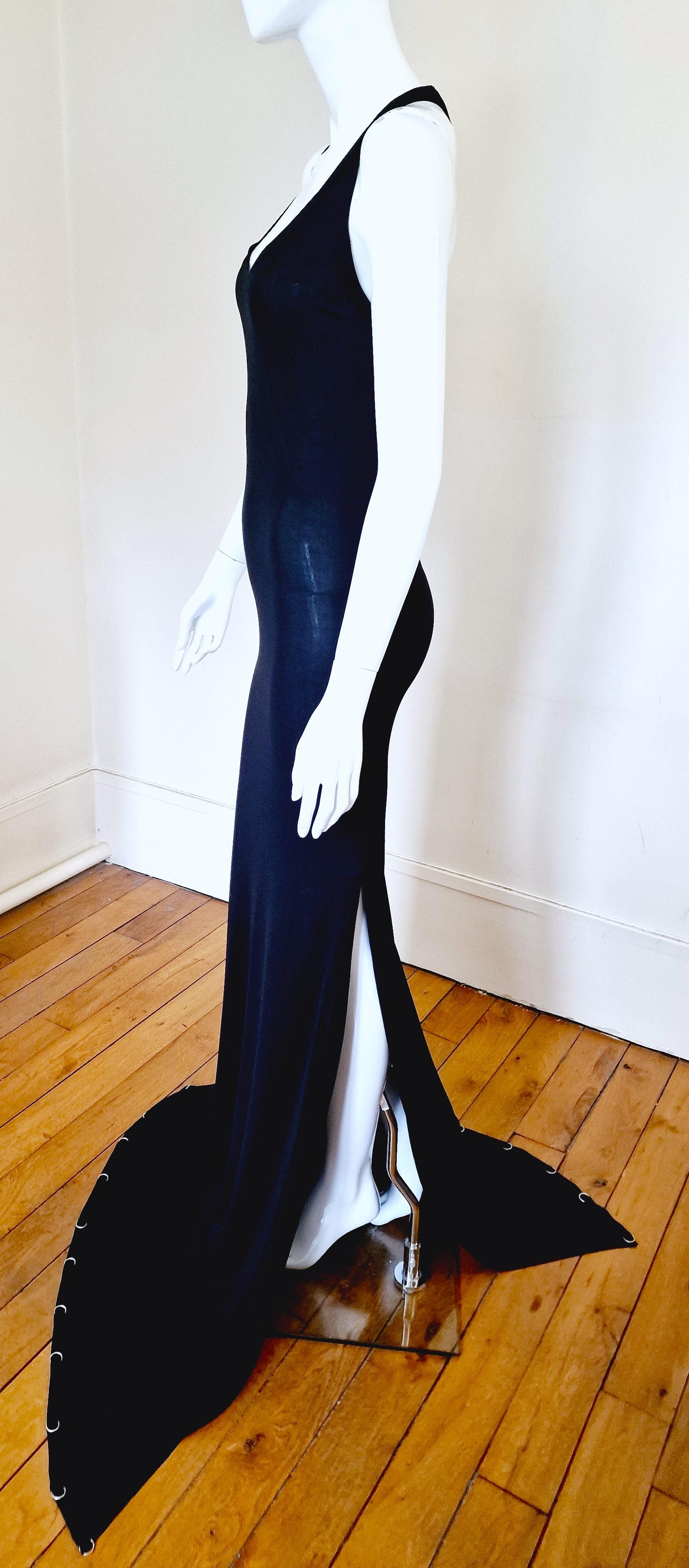 Women's Jean Paul Gaultier Chain Metal Ring Black Vintage 90s Medium Evening Dress Gown For Sale