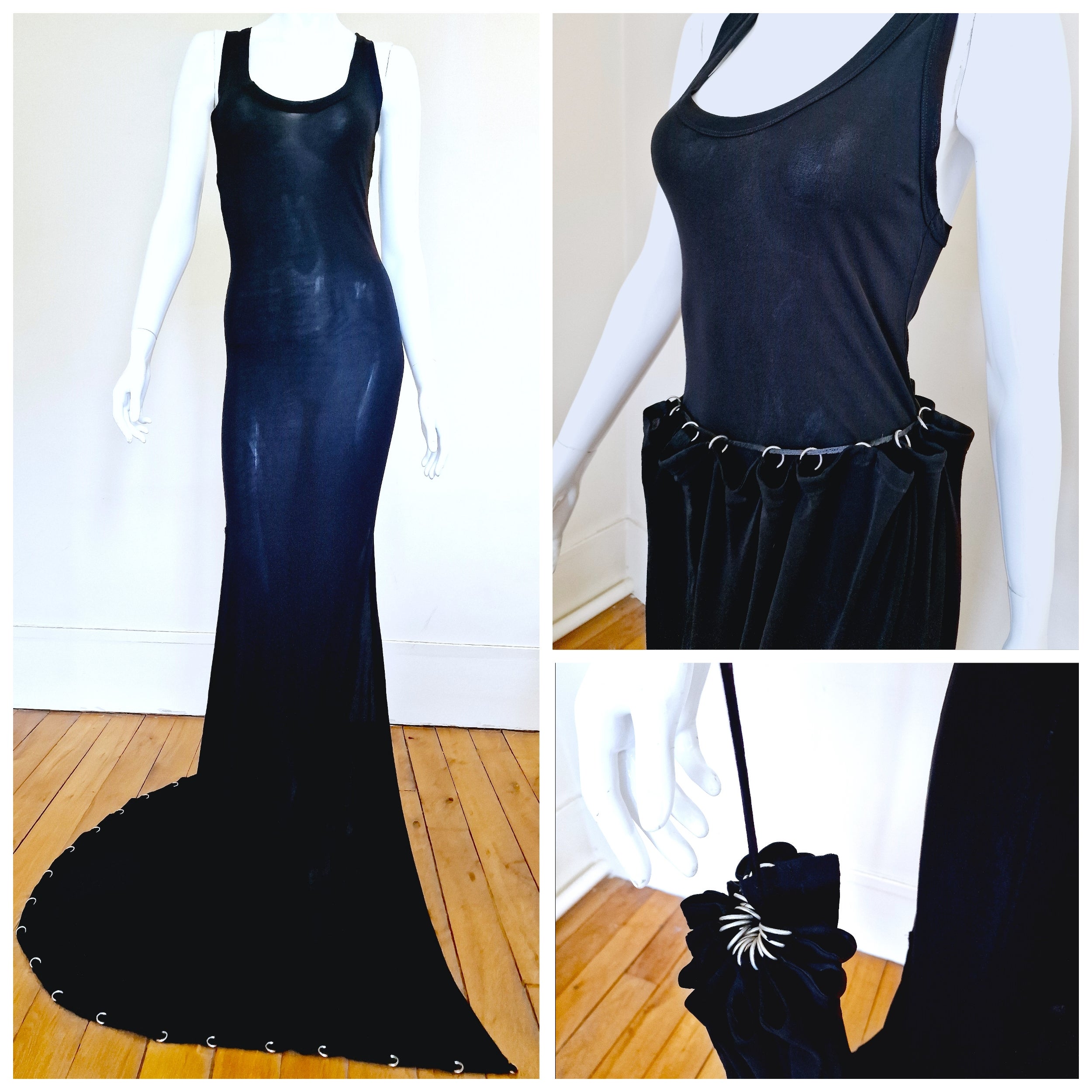 Jean Paul Gaultier Chain Metal Ring Black Vintage 90s Medium Evening Dress Gown