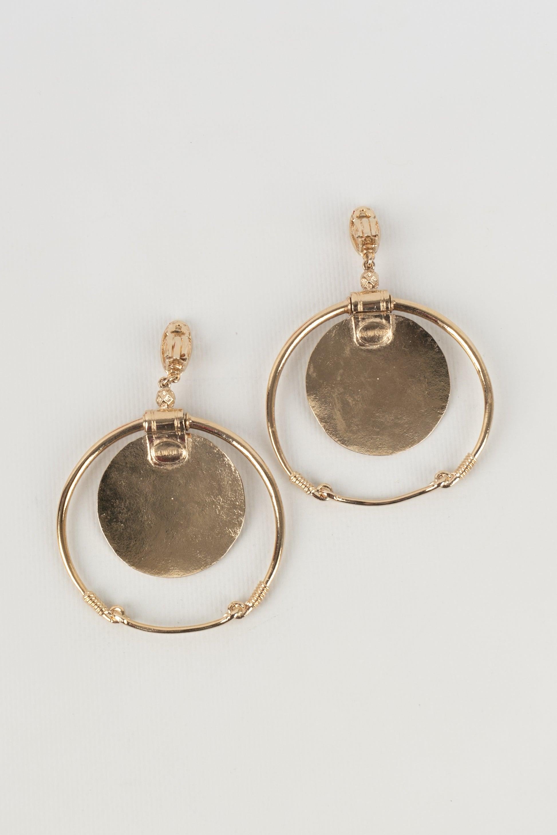 Jean Paul Gaultier Champagne Metal Circular Earrings For Sale 3
