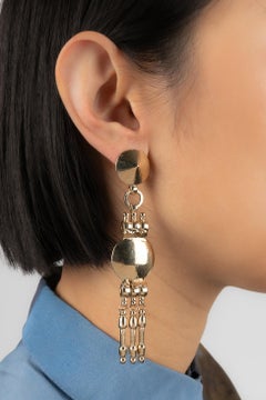 Jean Paul Gaultier Champagne Metal Clip-On Long Hoop Earrings