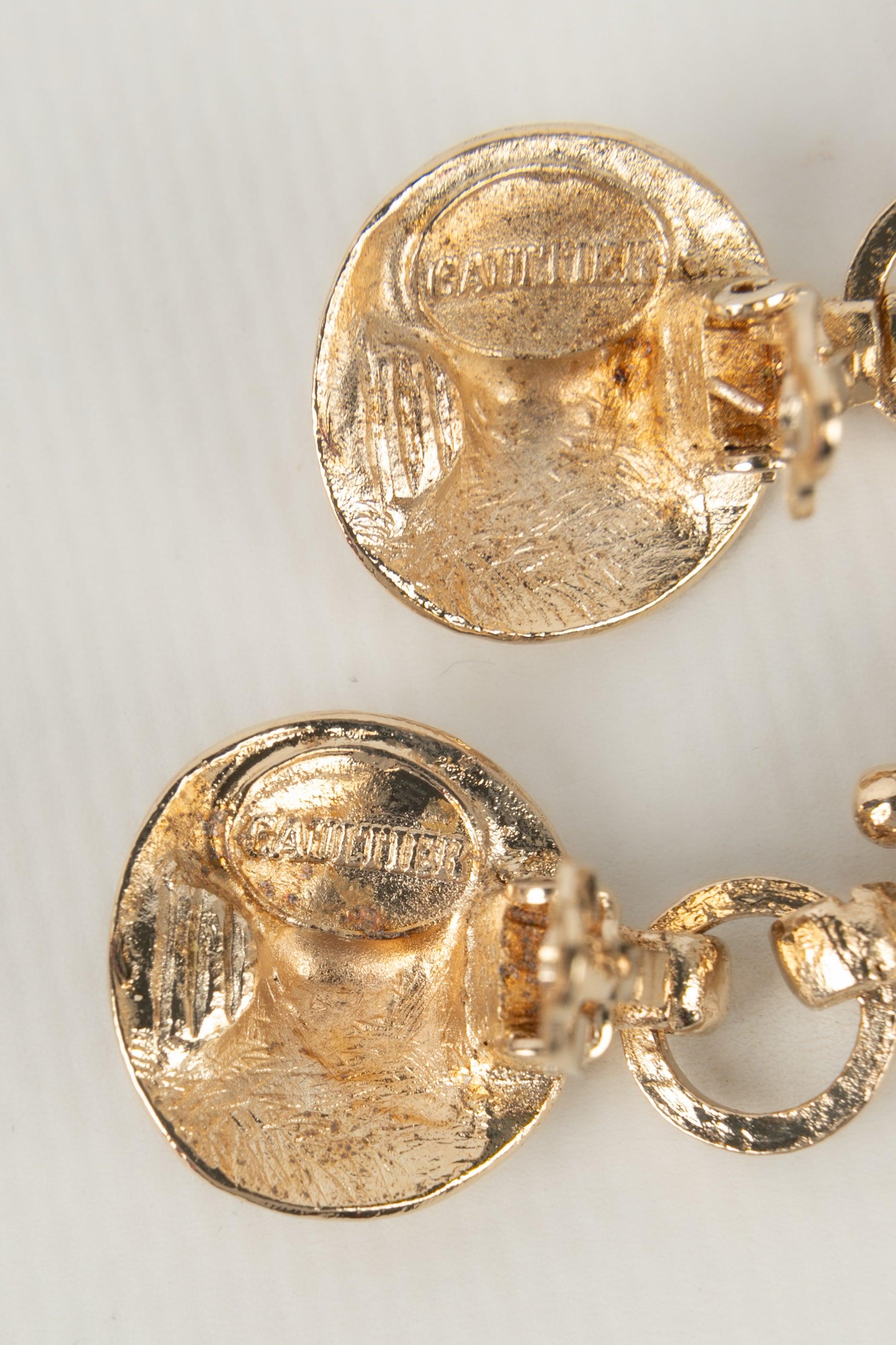 Jean Paul Gaultier Champagne Metal Clip-On Long Hoop Earrings For Sale 1