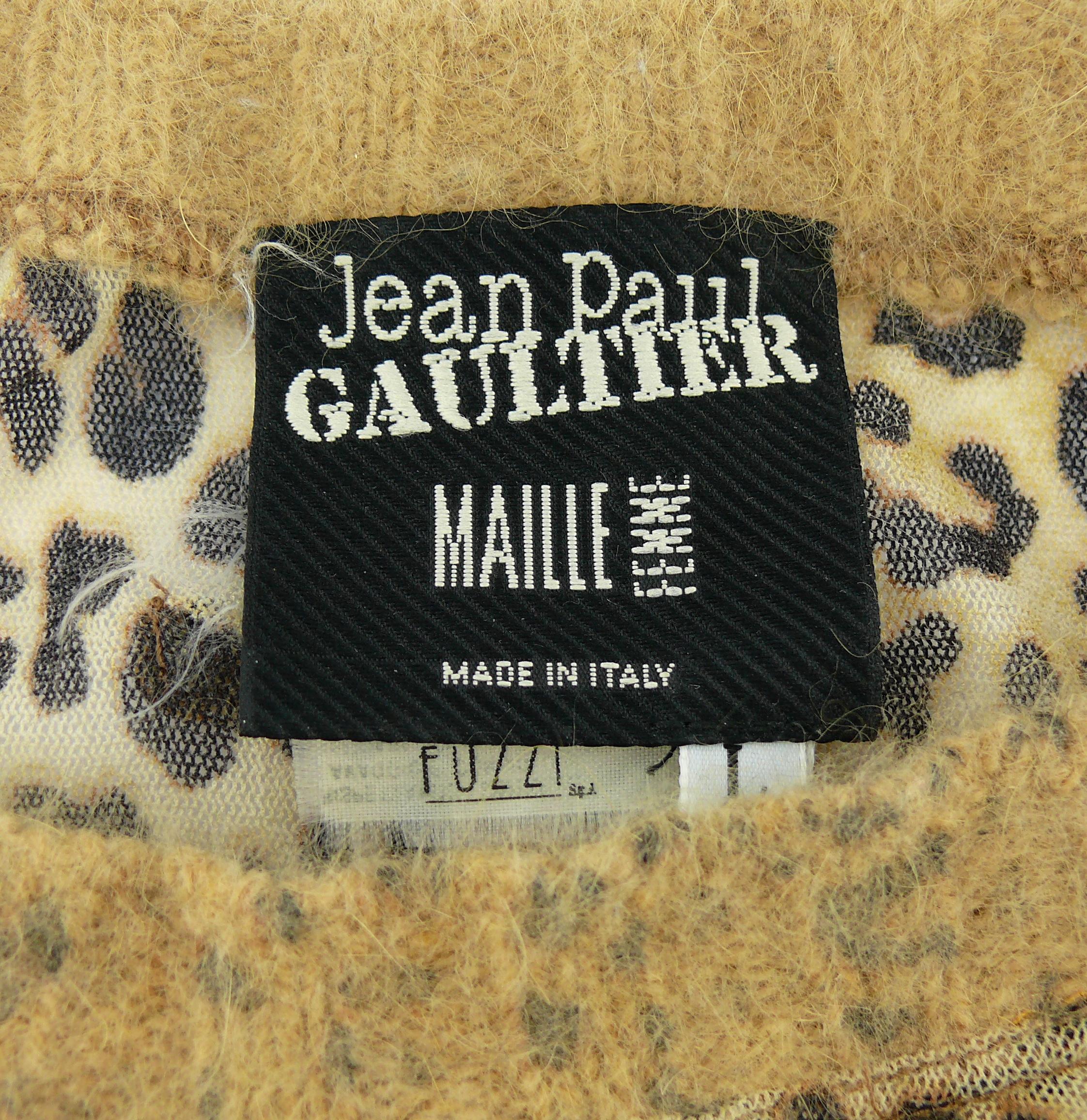 Brown Jean Paul Gaultier Cheetah Print Long Sleeve Top with Angora Trim Size L