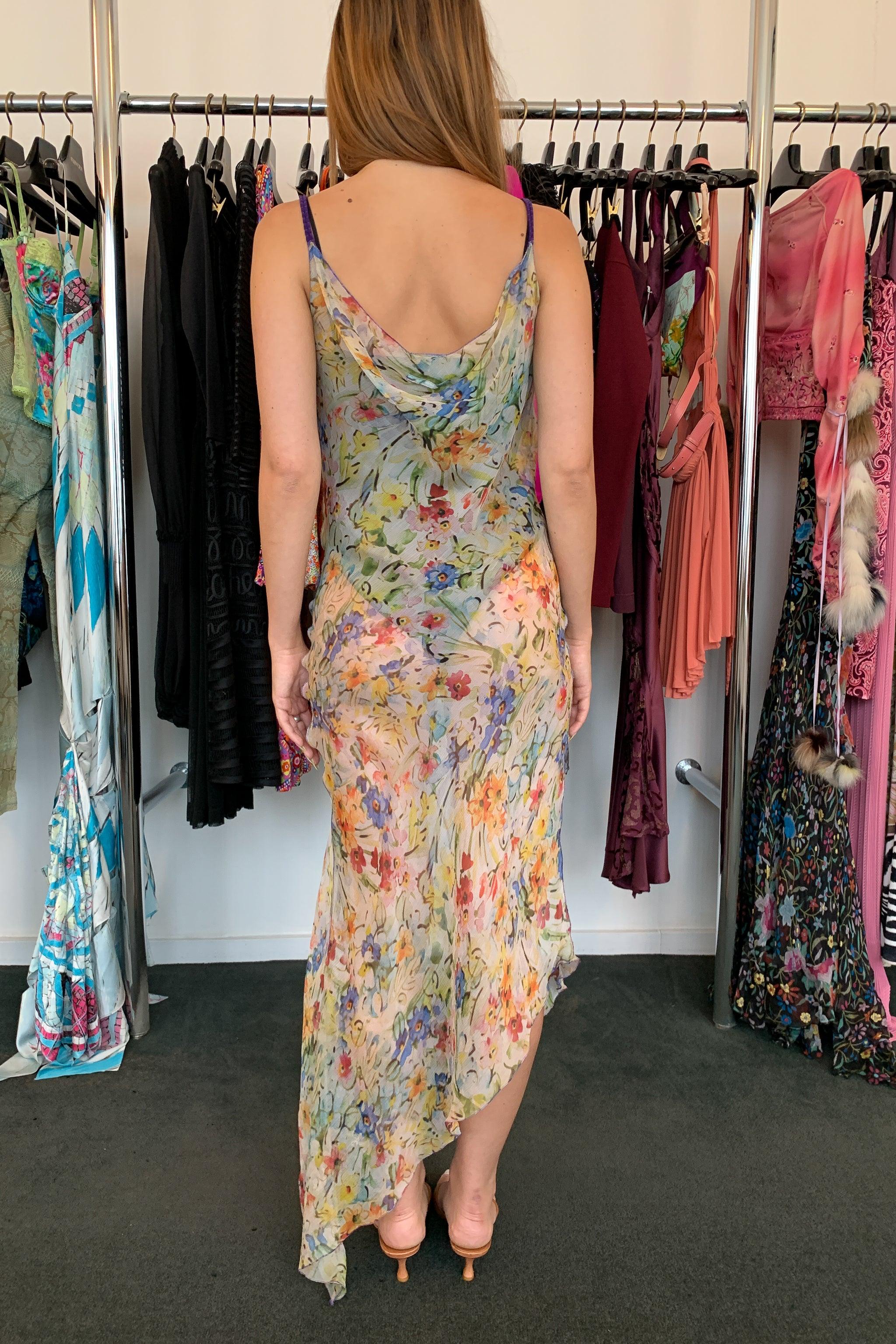 Jean Paul Gaultier Chiffon Floral Slip Dress With Purple Cords 2006 3
