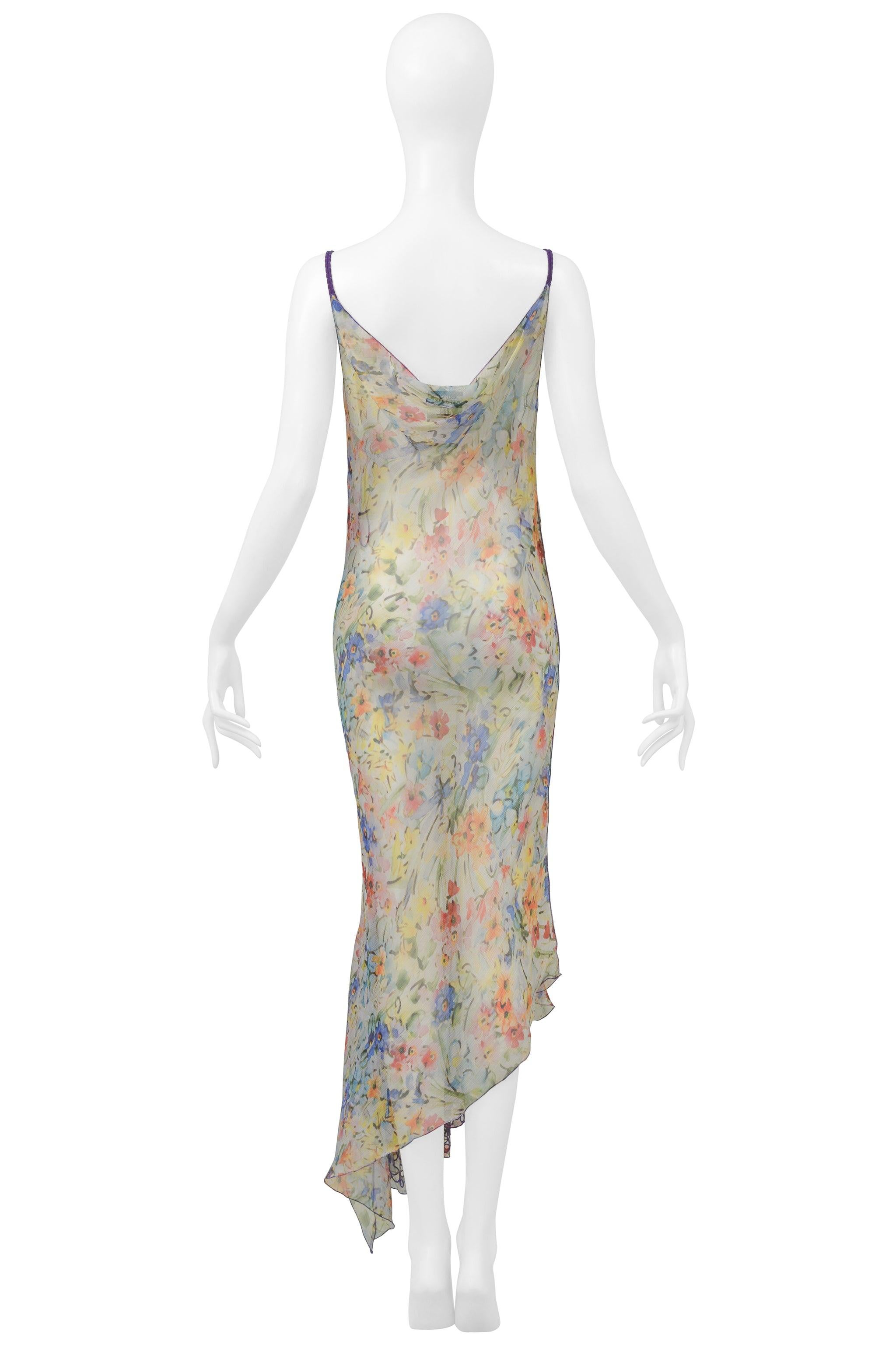 Jean Paul Gaultier Chiffon Floral Slip Dress With Purple Cords 2006 4