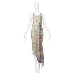 Jean Paul Gaultier Chiffon Floral Slip Dress With Purple Cords 2006