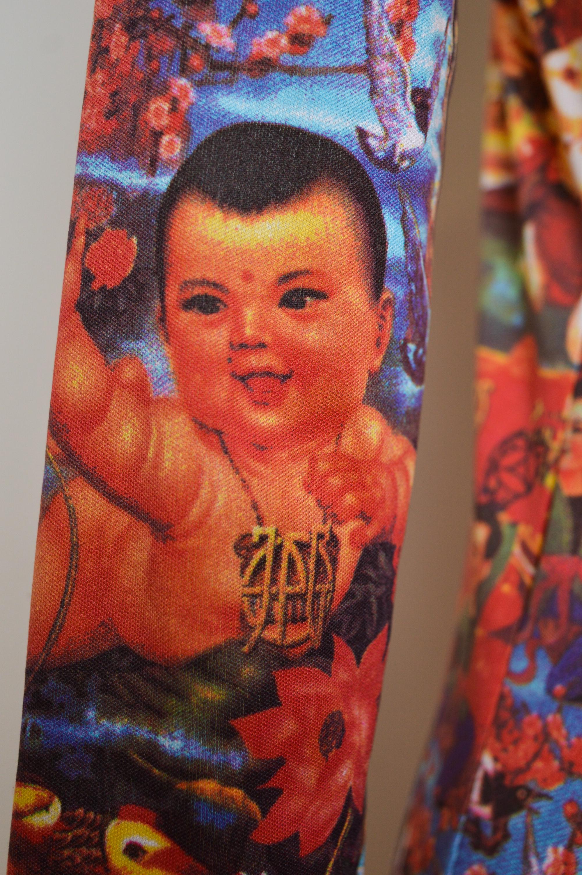 Jean Paul Gaultier 'Chinese Propaganda' Loud Pattern Long Sleeve Baby Tee - Top For Sale 11
