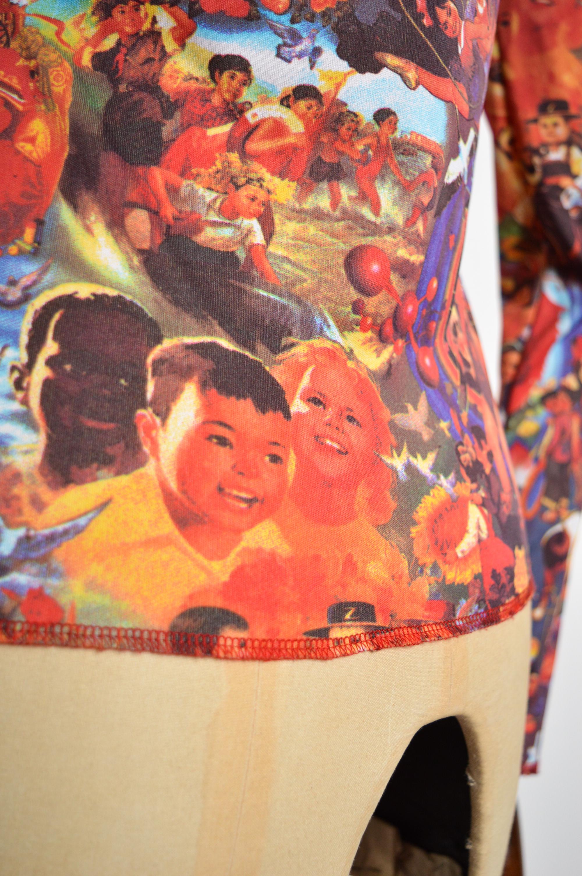 Jean Paul Gaultier 'Chinese Propaganda' Loud Pattern Long Sleeve Baby Tee - Top For Sale 12