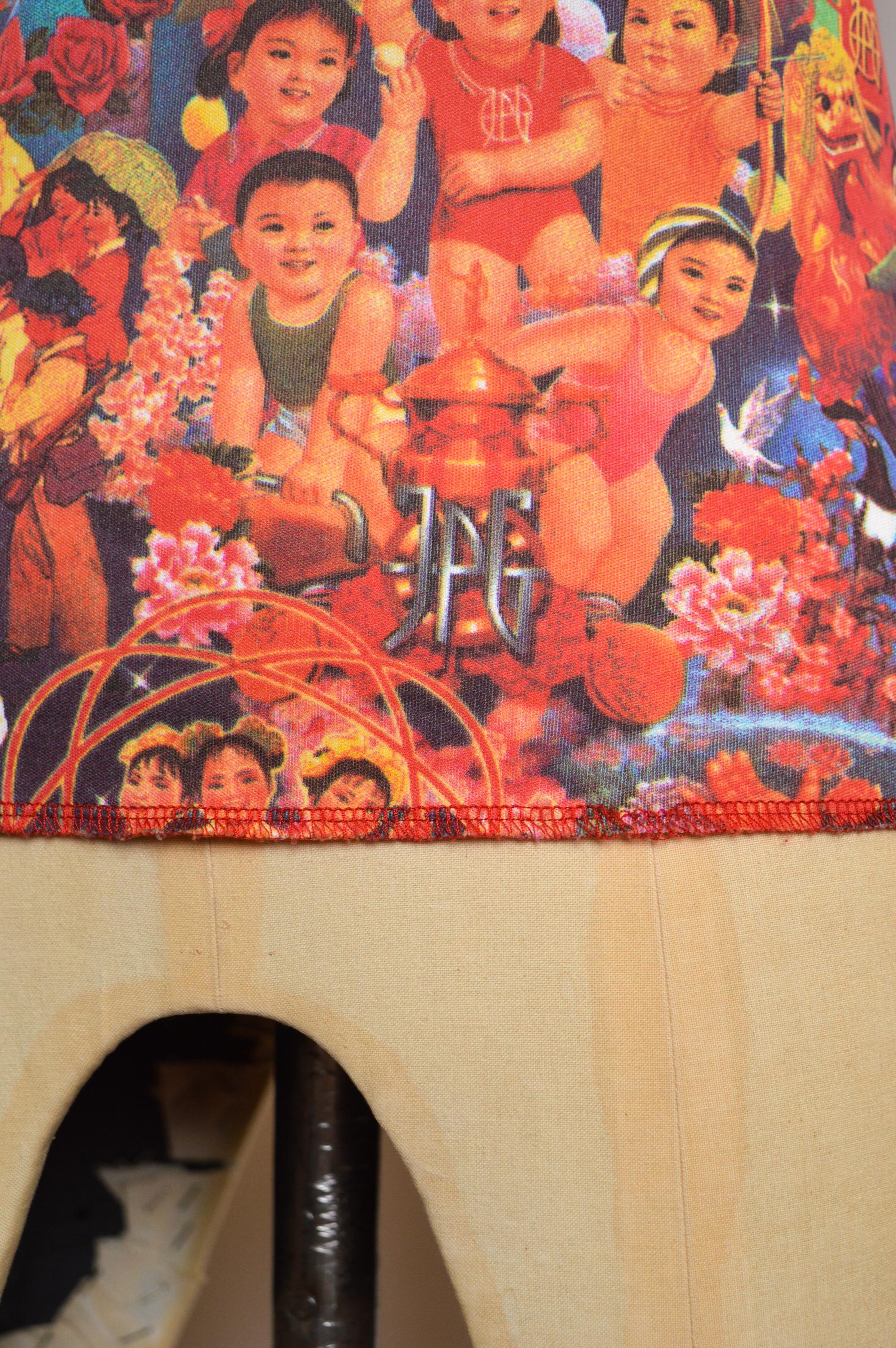 Jean Paul Gaultier 'Chinese Propaganda' Loud Pattern Long Sleeve Baby Tee - Top For Sale 2