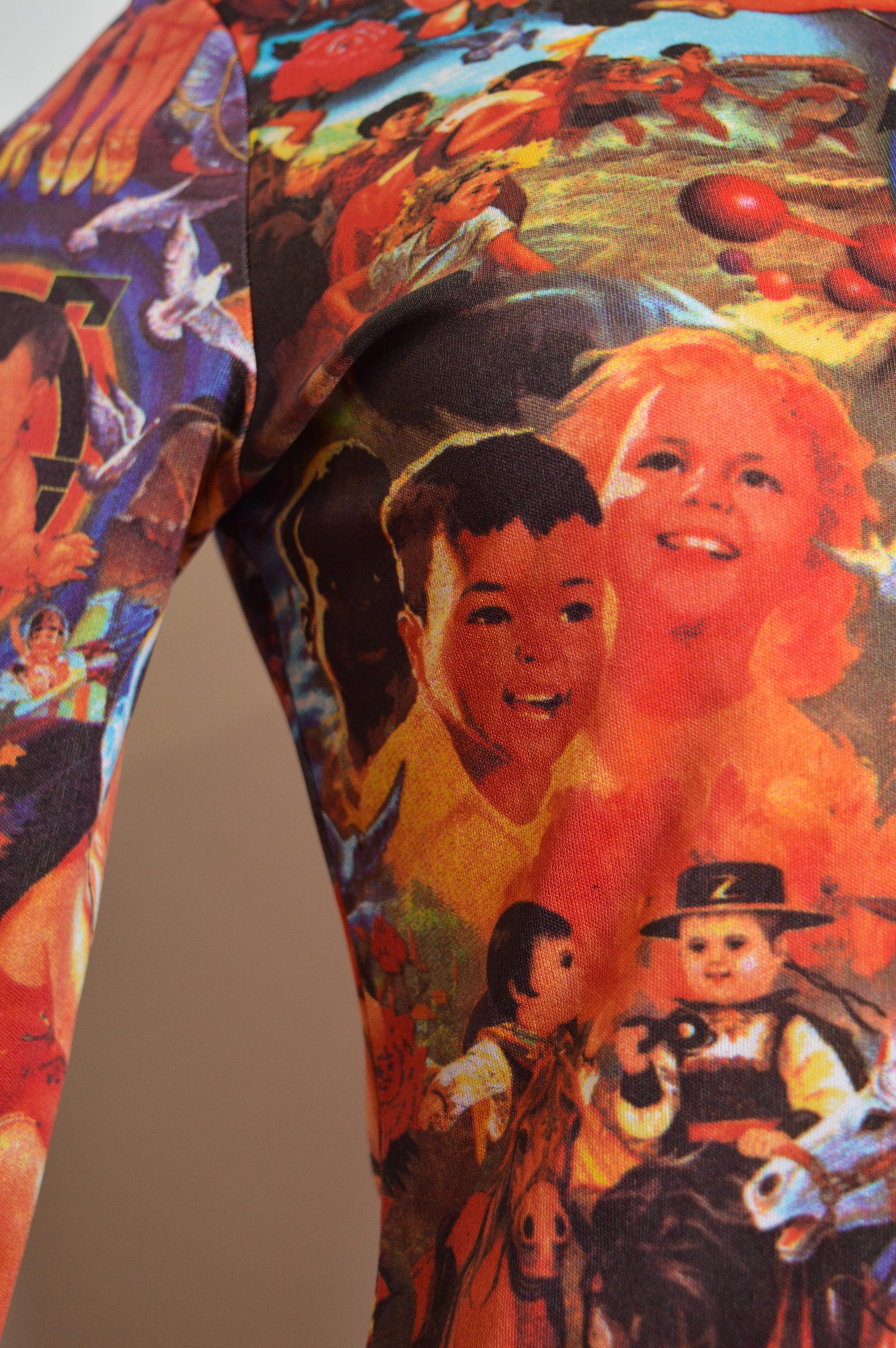 Jean Paul Gaultier 'Chinese Propaganda' Loud Pattern Long Sleeve Baby Tee - Top For Sale 5