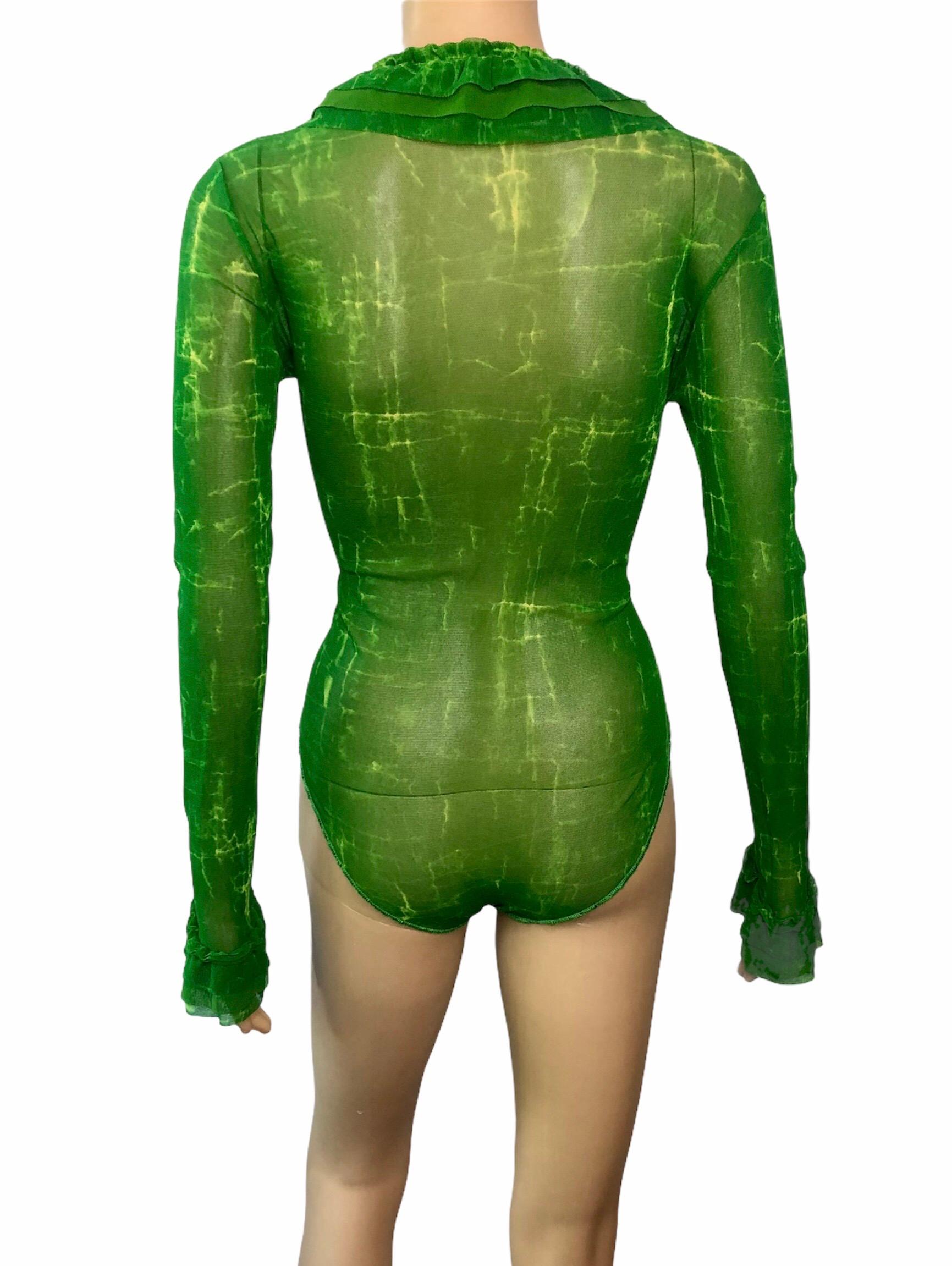 Jean Paul Gaultier Classique 1990's Vintage Semi-Sheer Mesh Green Bodysuit Top

