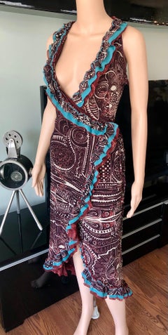 Jean Paul Gaultier Classique 1990's Vintage Tribal Aztec Tattoo Print Wrap Dress