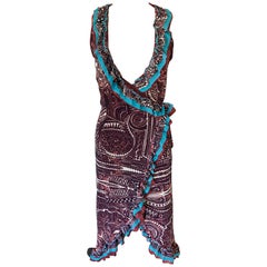 Jean Paul Gaultier Classique 1990er Jahre Vintage Tribal Aztec Tattoo Print Wickelkleid mit Stammesmuster