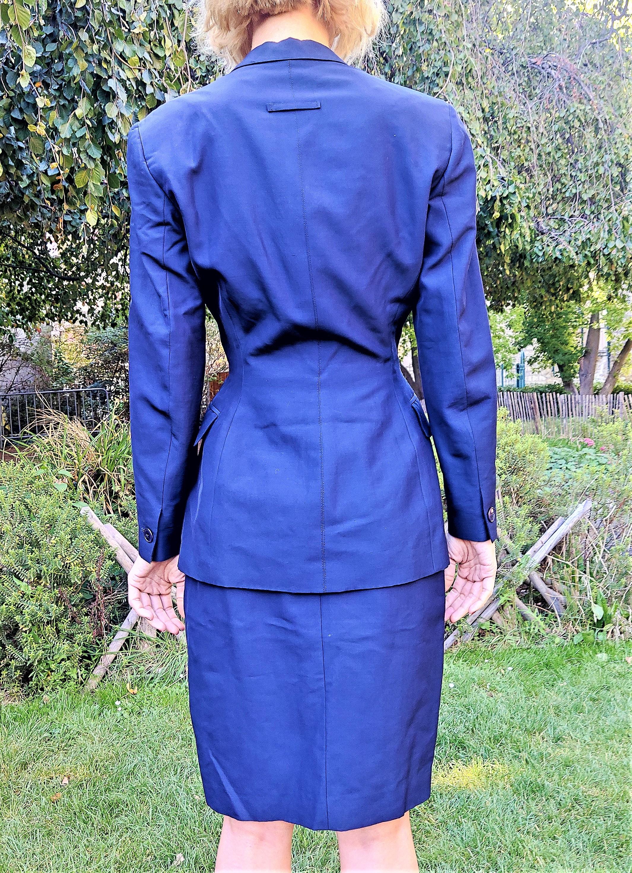 Jean Paul Gaultier Classique Blue Navy Orange Blazer Formal Blazer Skirt Suit For Sale 6