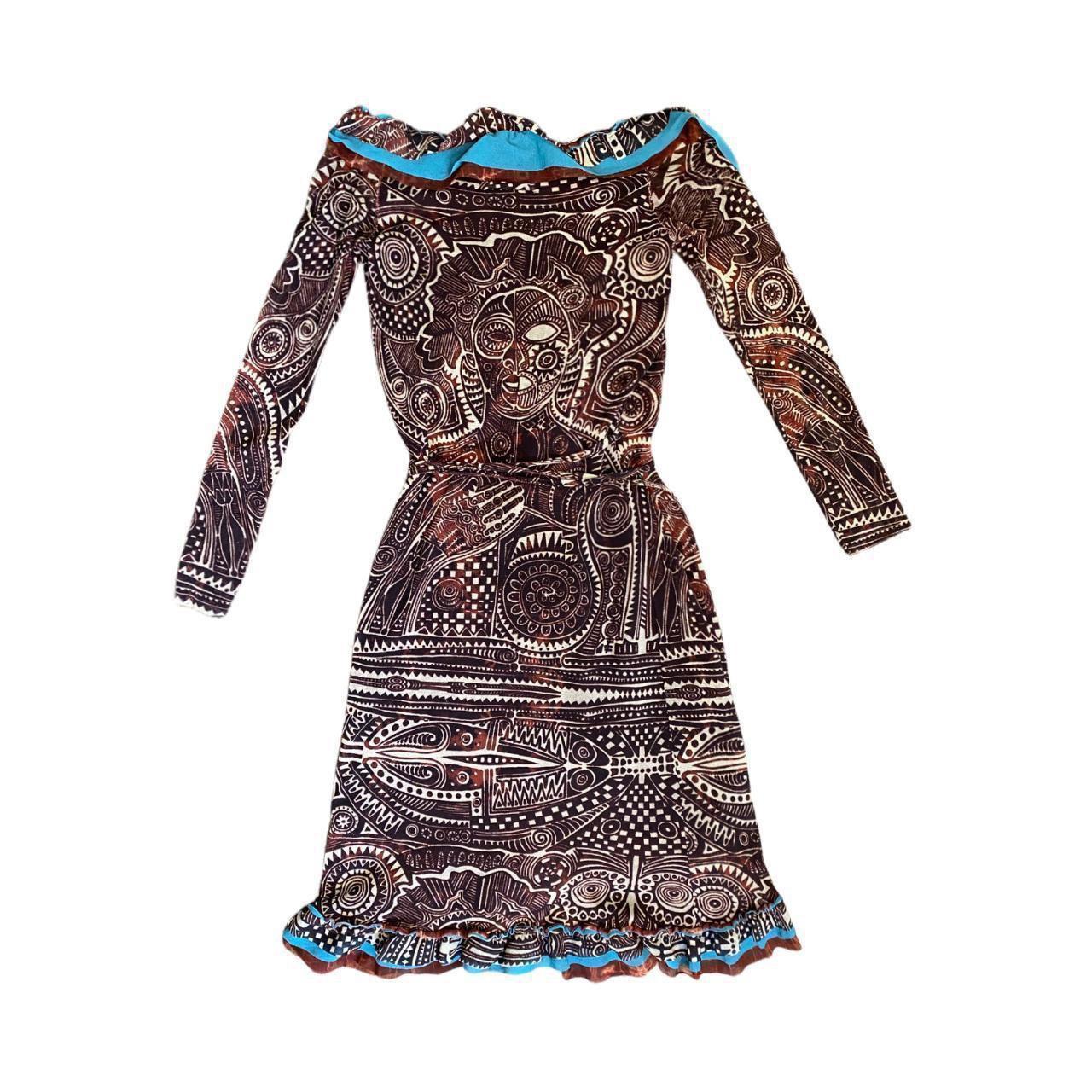 Jean Paul Gaultier Classique Kleid  1990er Jahre Vintage Stammeskunst Aztekisches Wickelkleid im Zustand „Gut“ im Angebot in London, GB